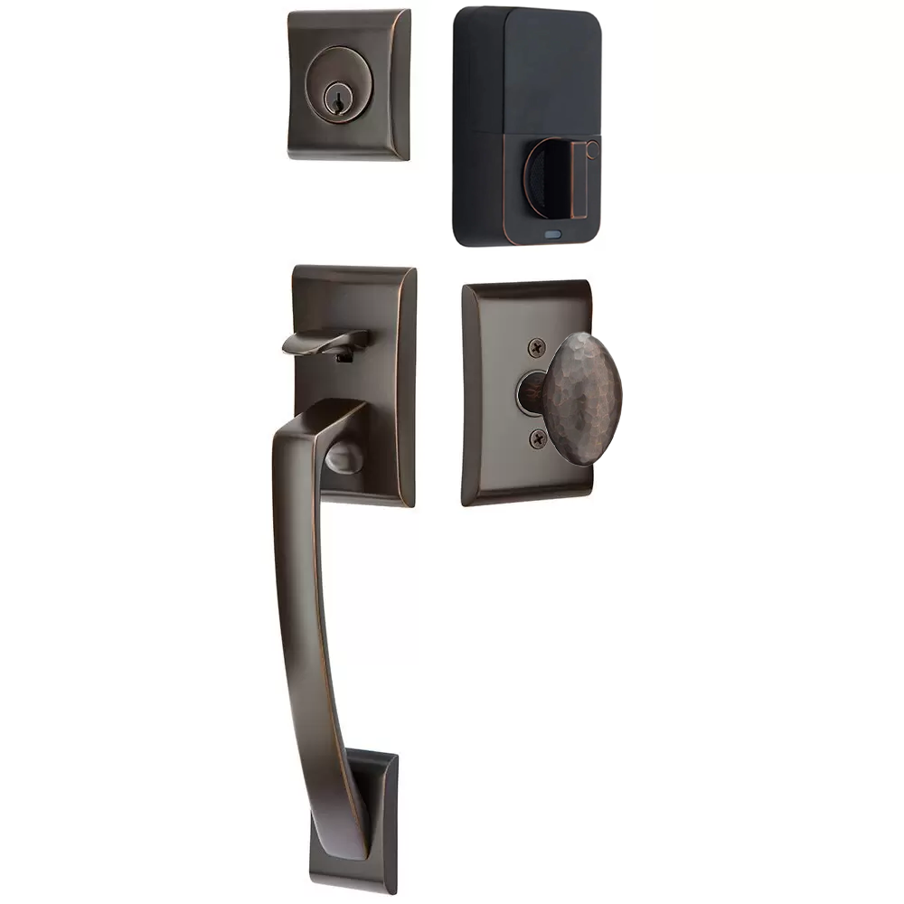 Emtek Ares Tubular Entryset Sectional with Hammered Egg Knob