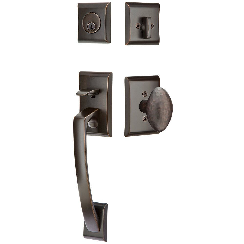 Emtek Ares Tubular Entryset Sectional with Hammered Egg Knob