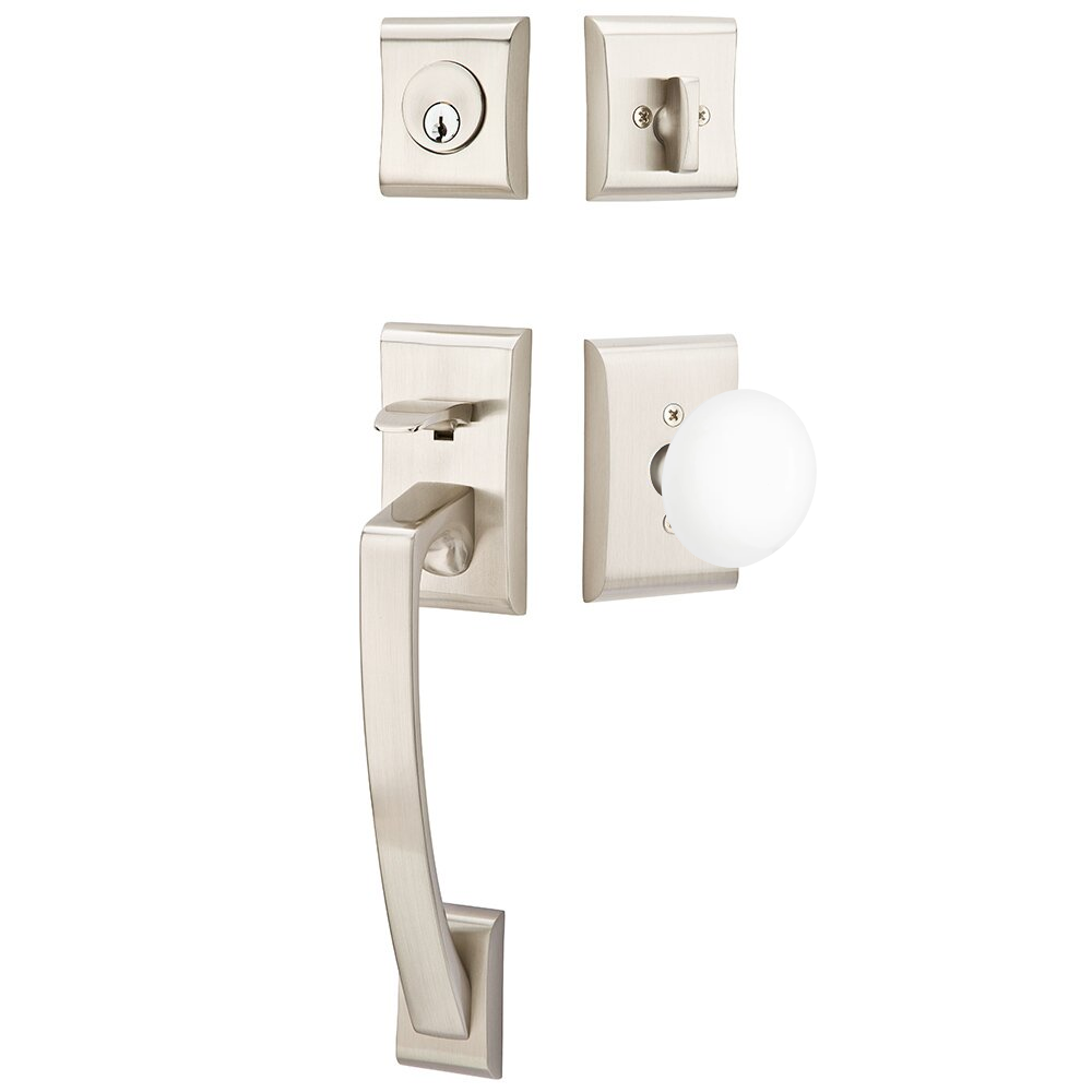 Emtek Ares Tubular Entryset Sectional with Ice White Porcelain Knob