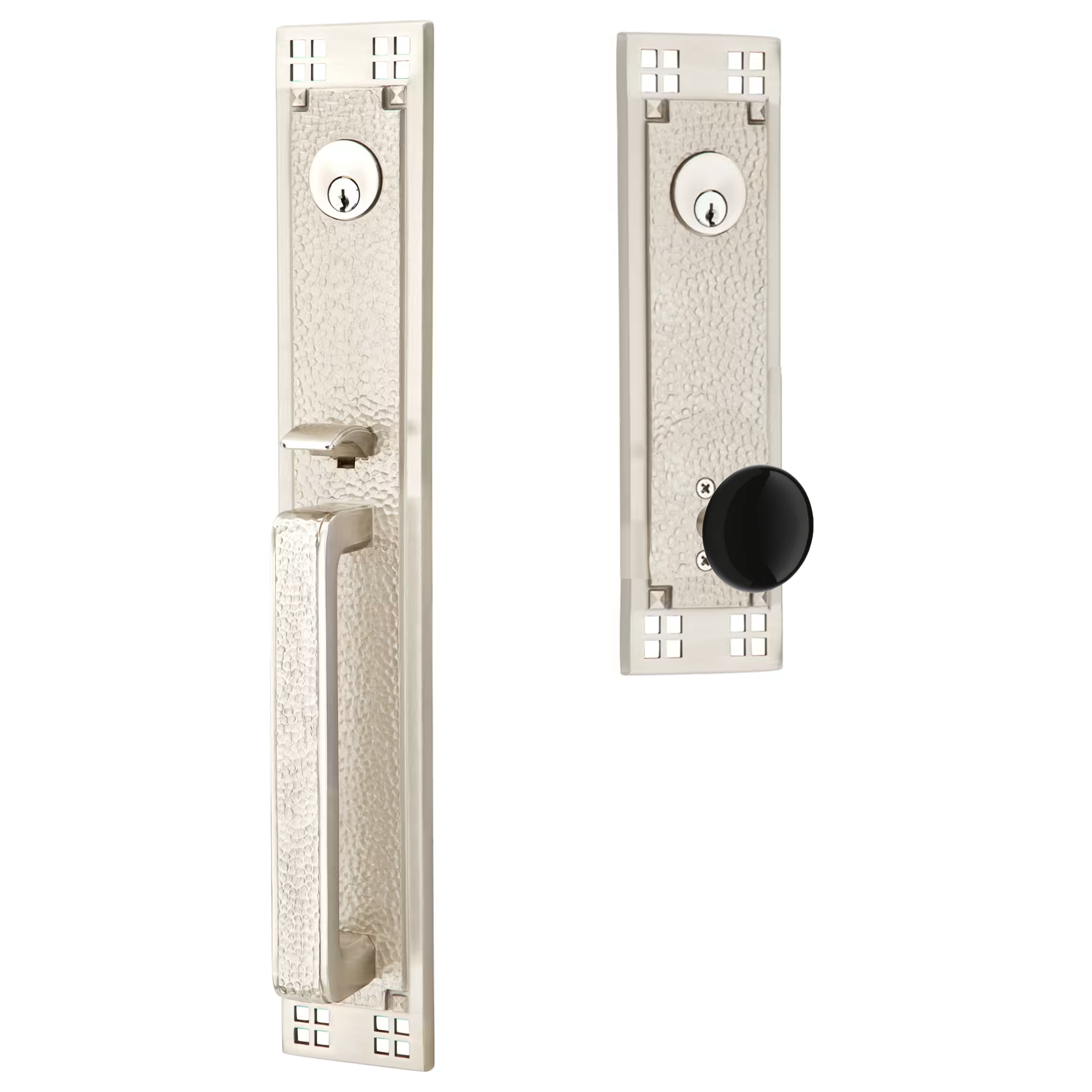 Emtek Arts & Crafts Tubular Entryset Full Length with Ebony Porcelain Knob