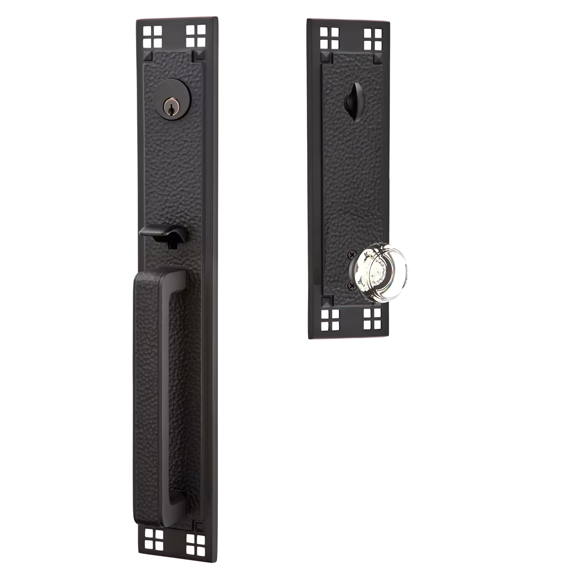 Emtek Arts & Crafts Tubular Entryset Full Length with Georgetown Glass Knob