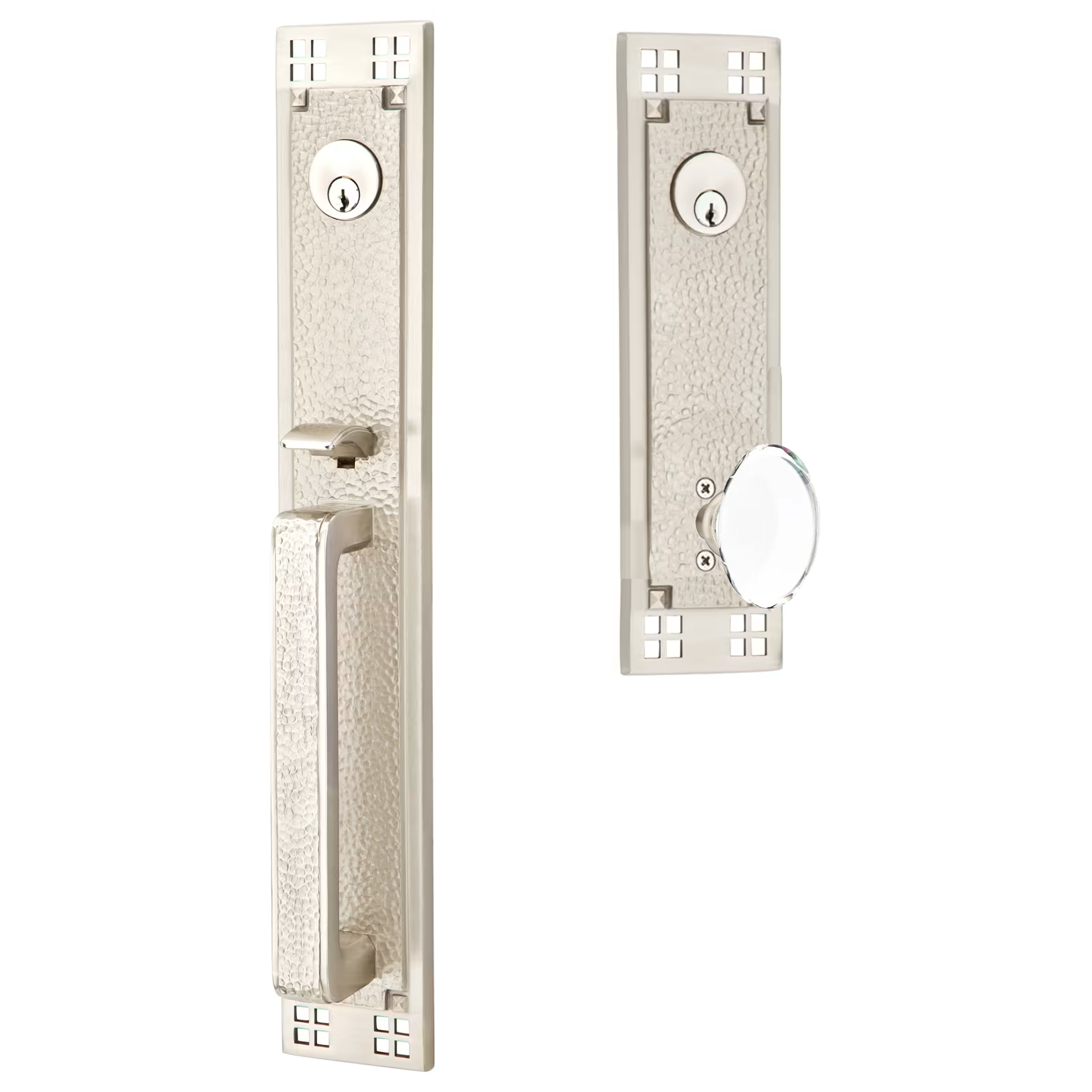 Emtek Arts & Crafts Tubular Entryset Full Length with Hampton Glass Knob