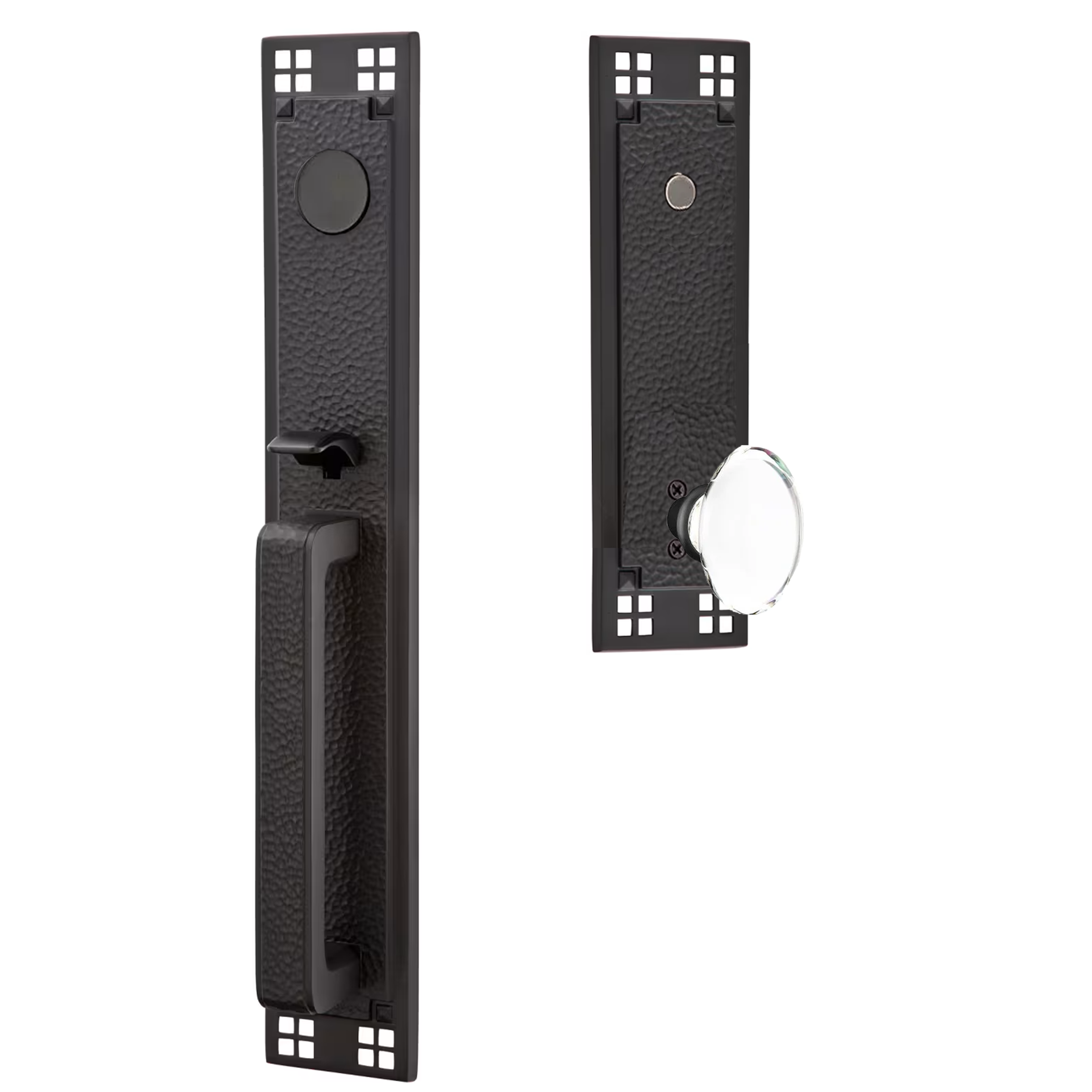 Emtek Arts & Crafts Tubular Entryset Full Length with Hampton Glass Knob
