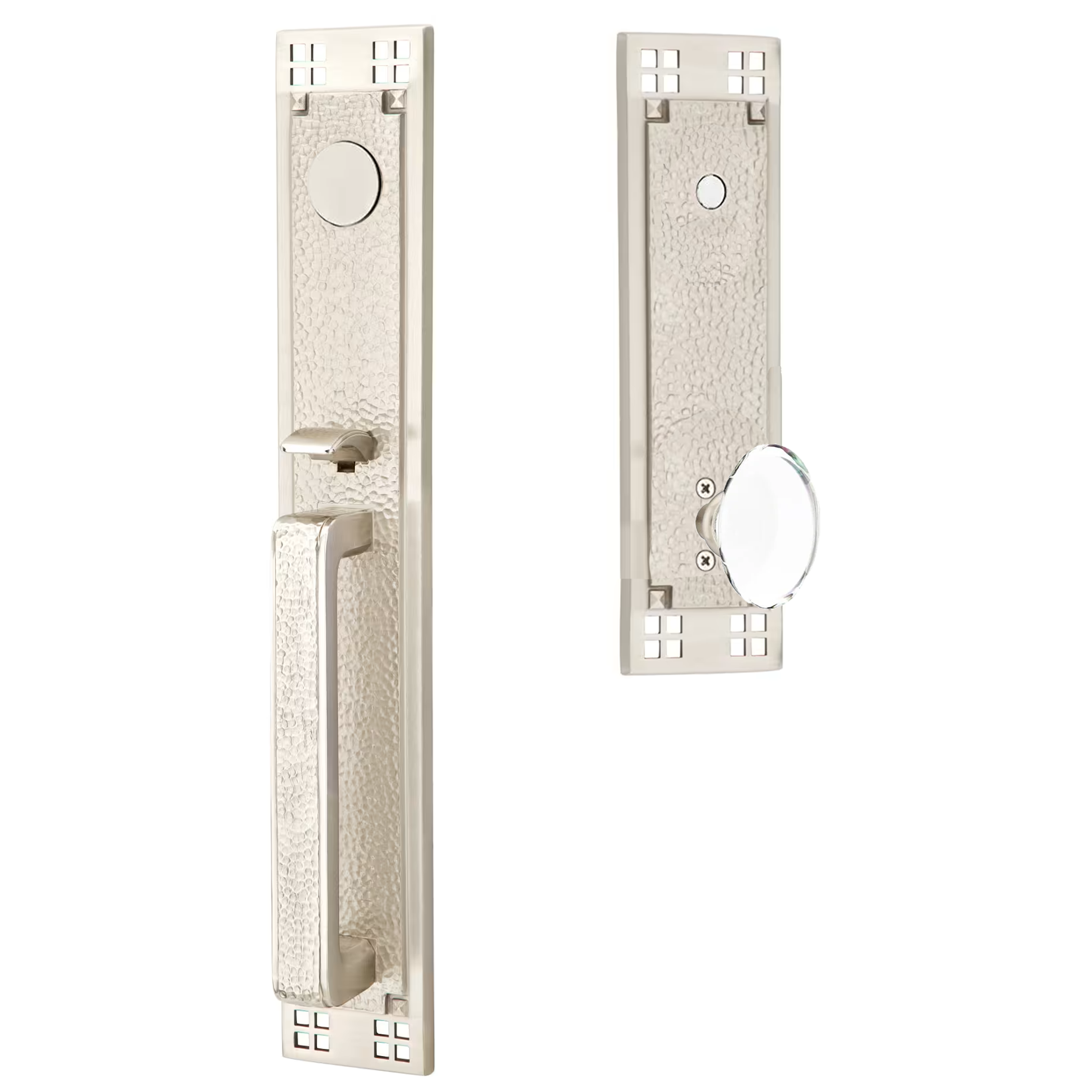Emtek Arts & Crafts Tubular Entryset Full Length with Hampton Glass Knob