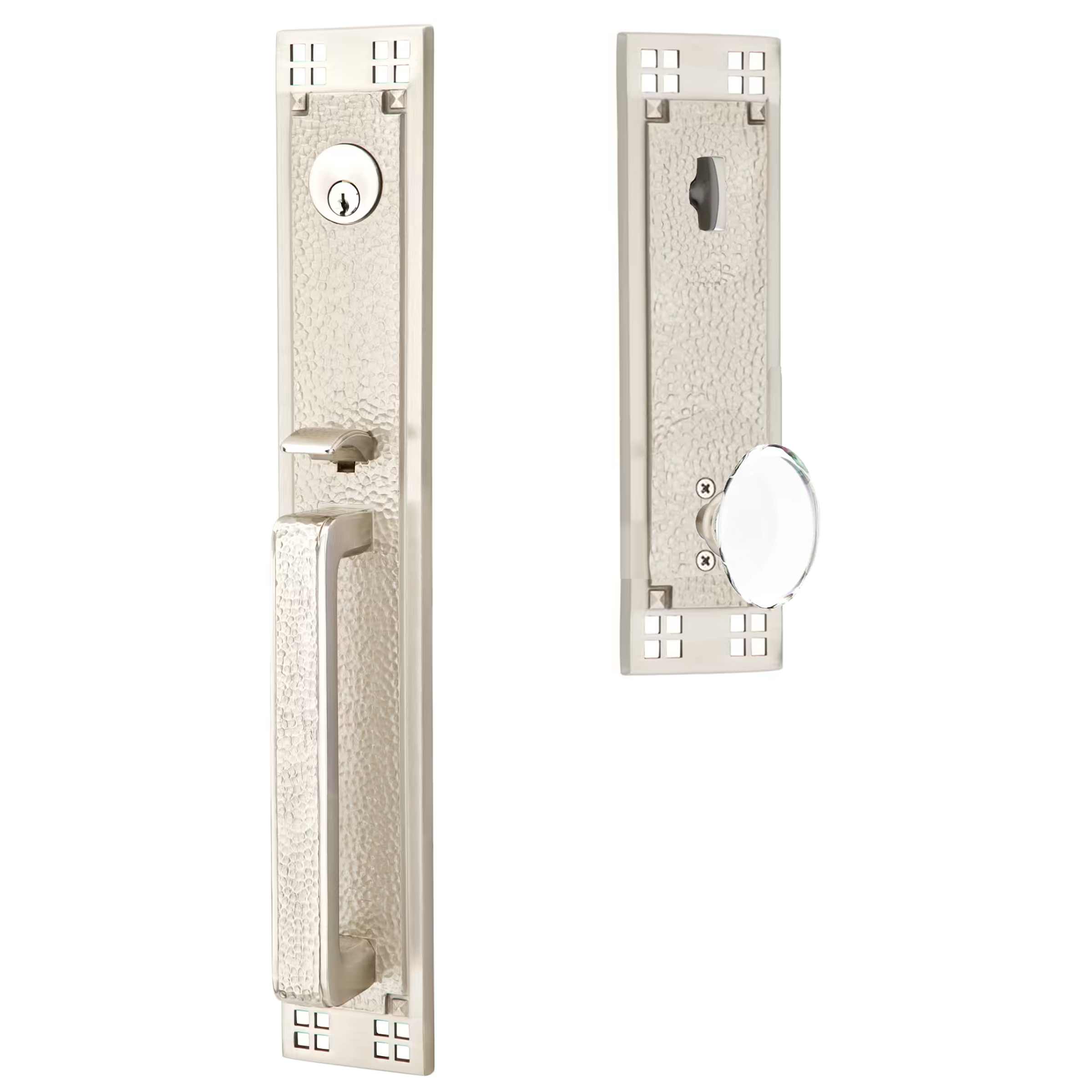 Emtek Arts & Crafts Tubular Entryset Full Length with Hampton Glass Knob