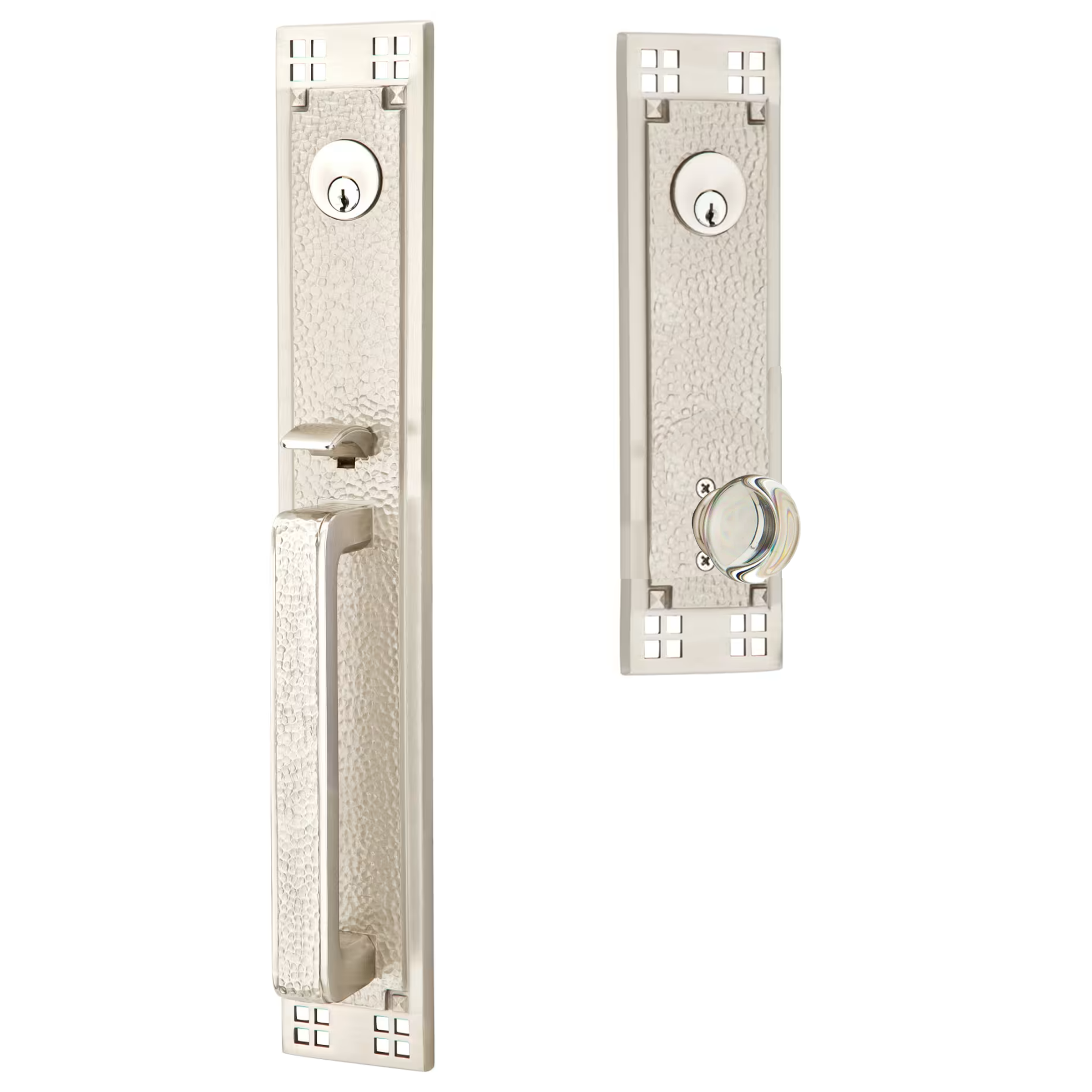 Emtek Arts & Crafts Tubular Entryset Full Length with Providence Glass Knob