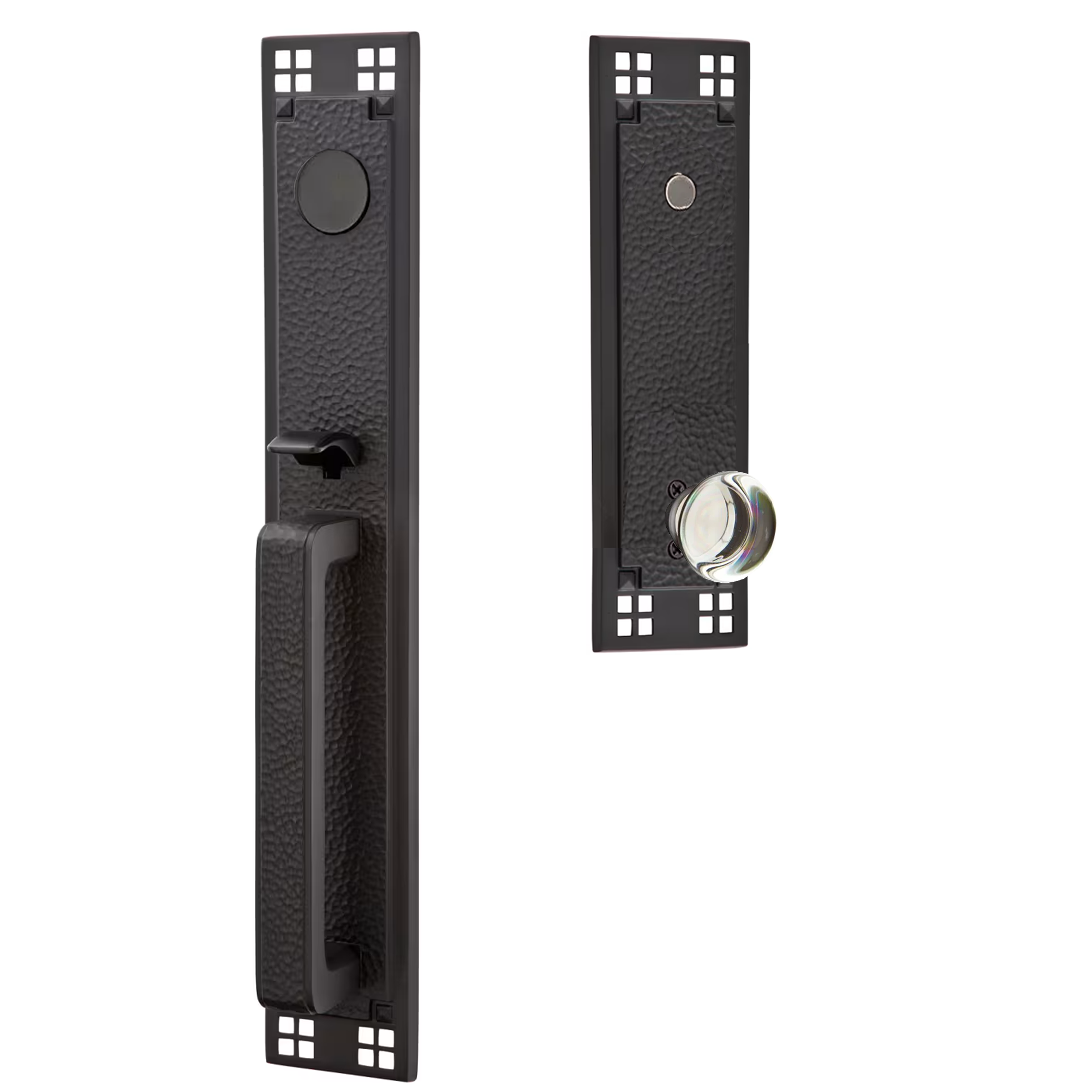 Emtek Arts & Crafts Tubular Entryset Full Length with Providence Glass Knob