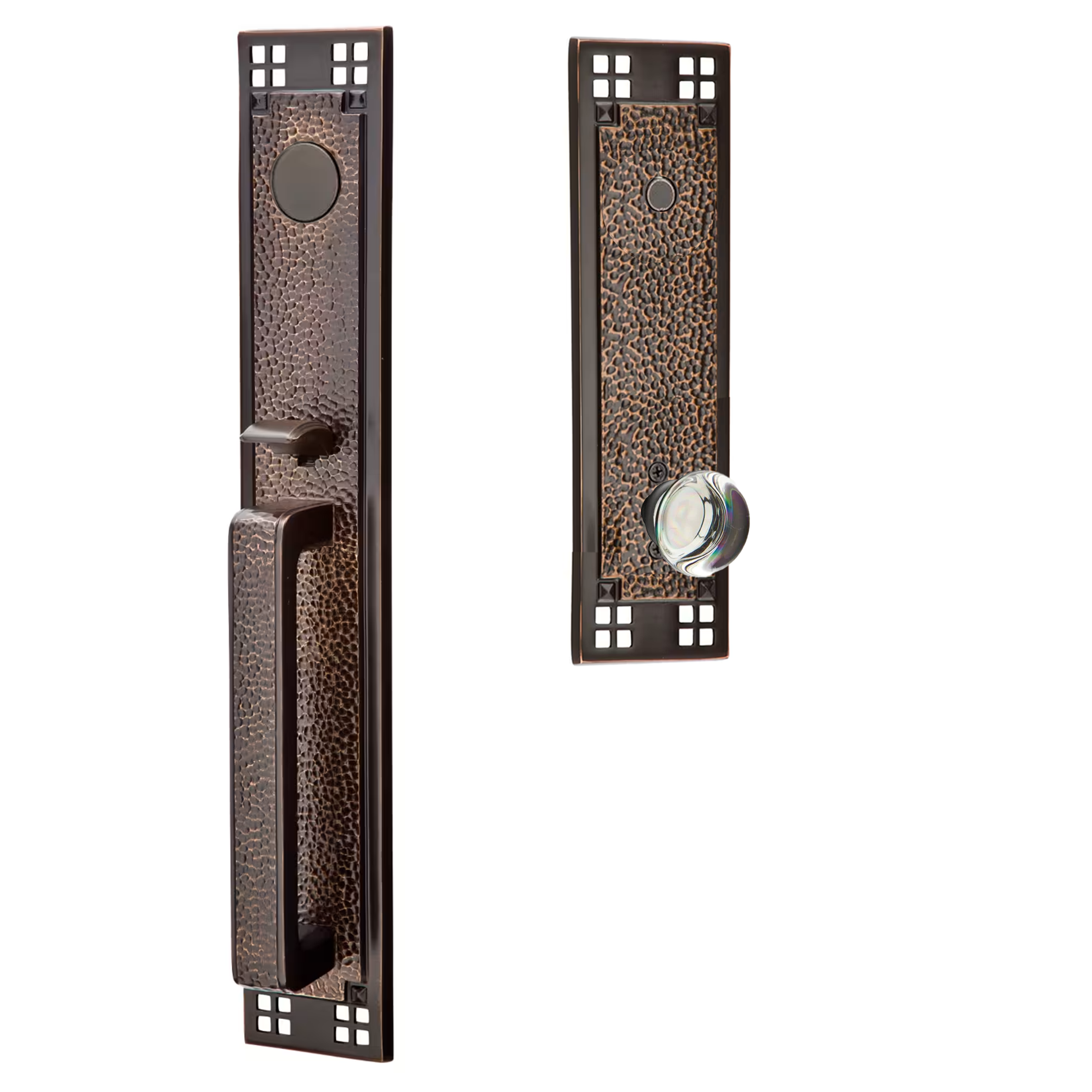 Emtek Arts & Crafts Tubular Entryset Full Length with Providence Glass Knob