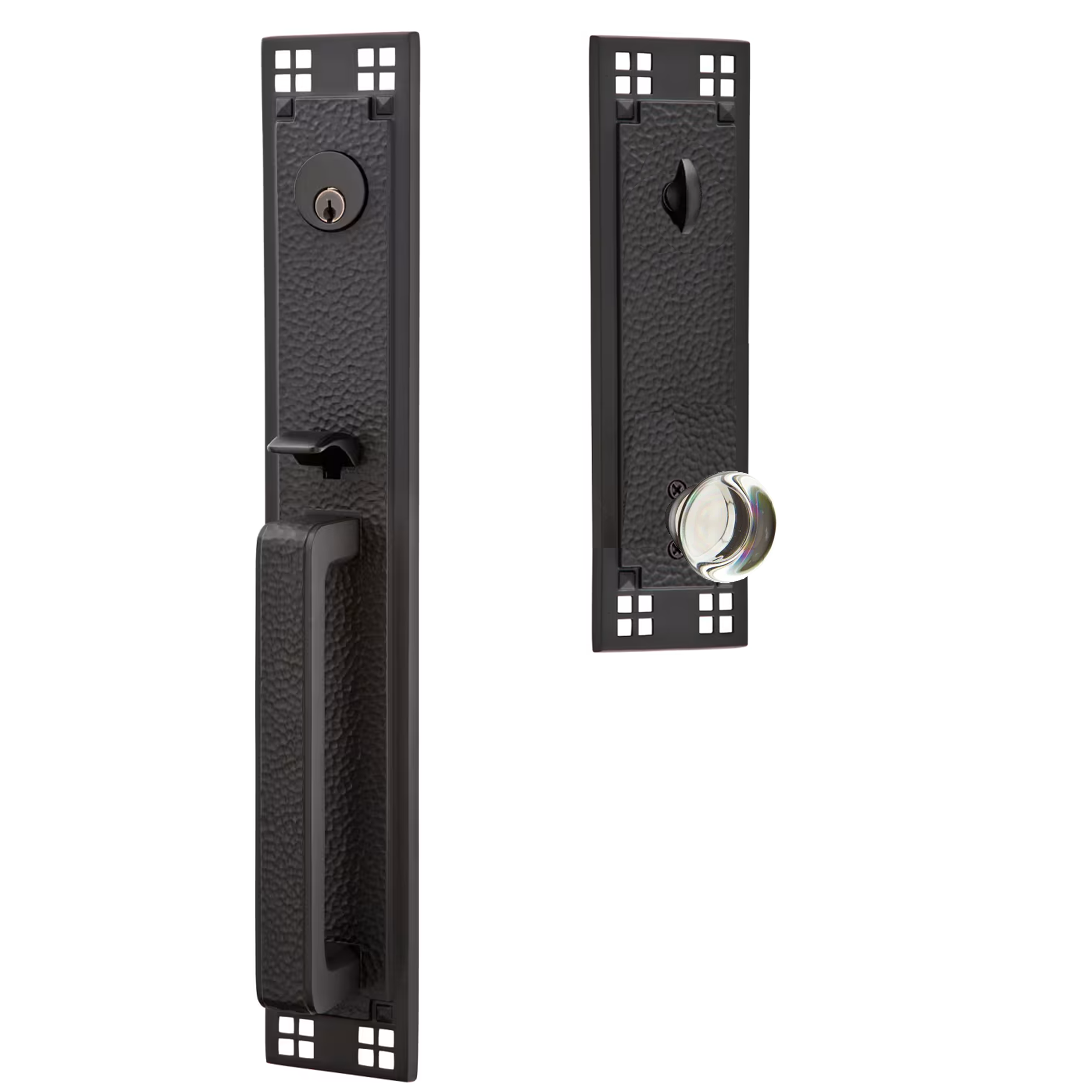 Emtek Arts & Crafts Tubular Entryset Full Length with Providence Glass Knob