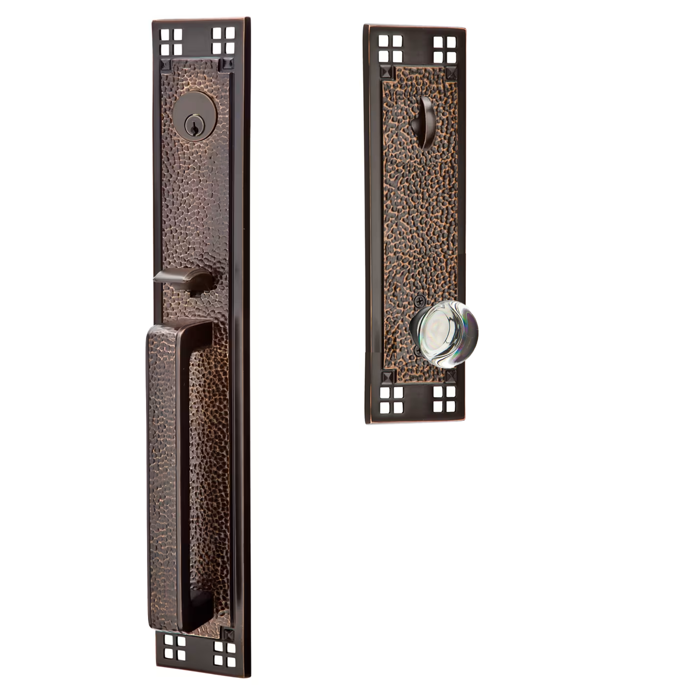 Emtek Arts & Crafts Tubular Entryset Full Length with Providence Glass Knob