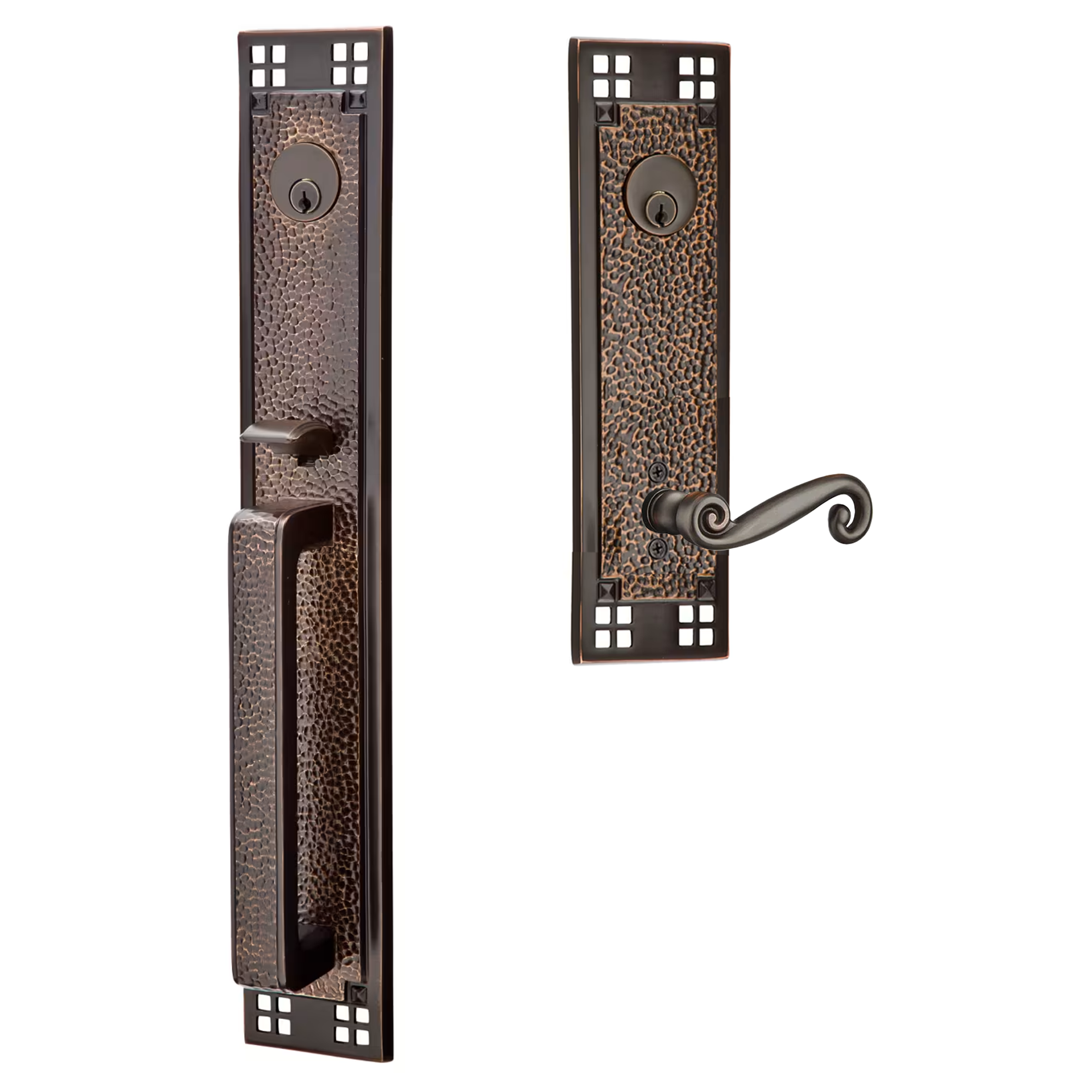 Emtek Arts & Crafts Tubular Entryset Full Length with Rustic Lever