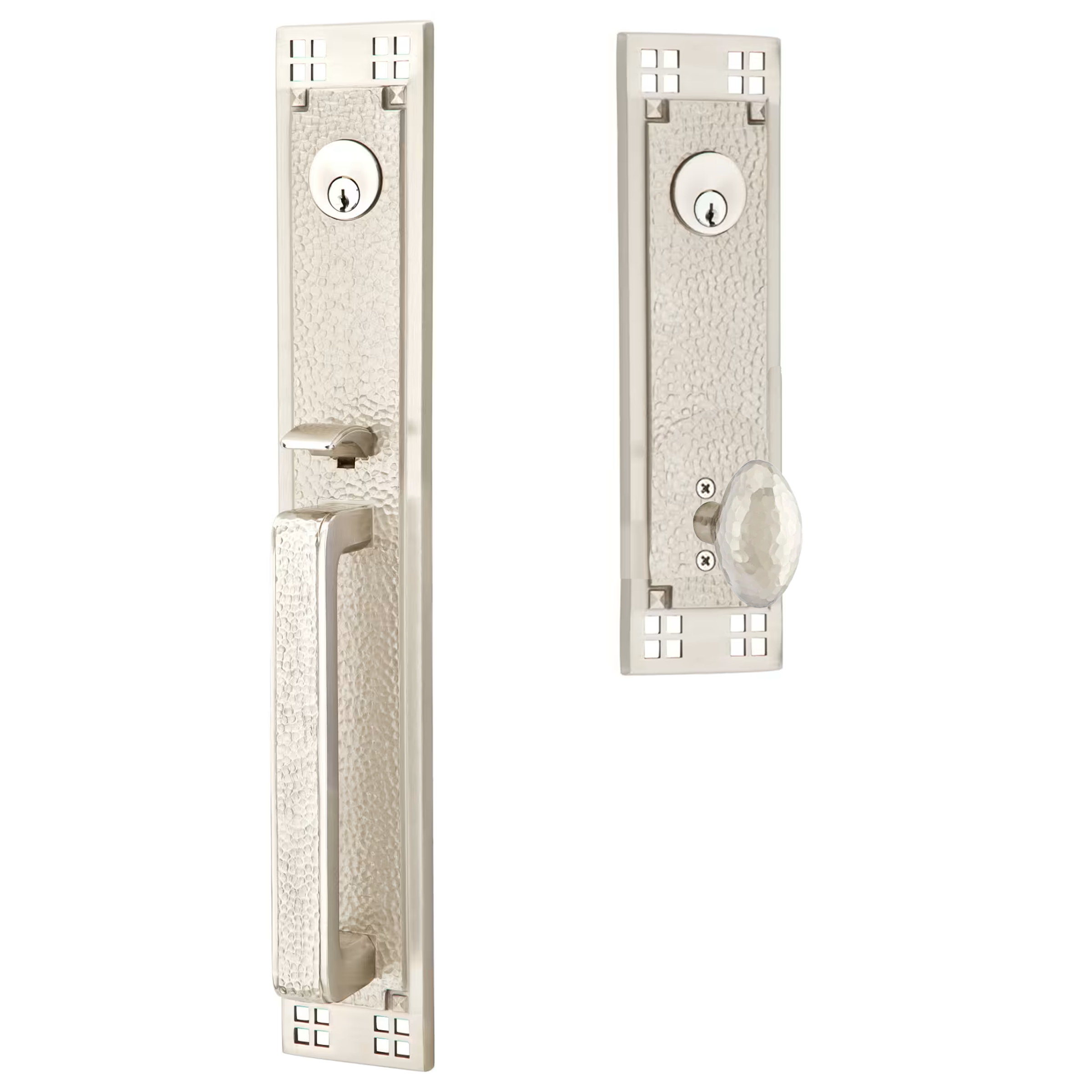 Emtek Arts & Crafts Tubular Entryset Full Length with Hammered Egg Knob