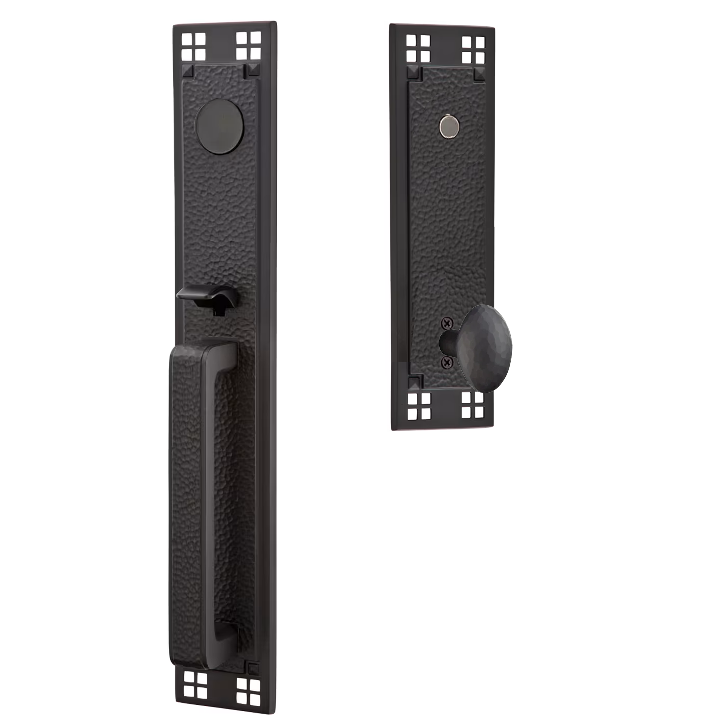 Emtek Arts & Crafts Tubular Entryset Full Length with Hammered Egg Knob