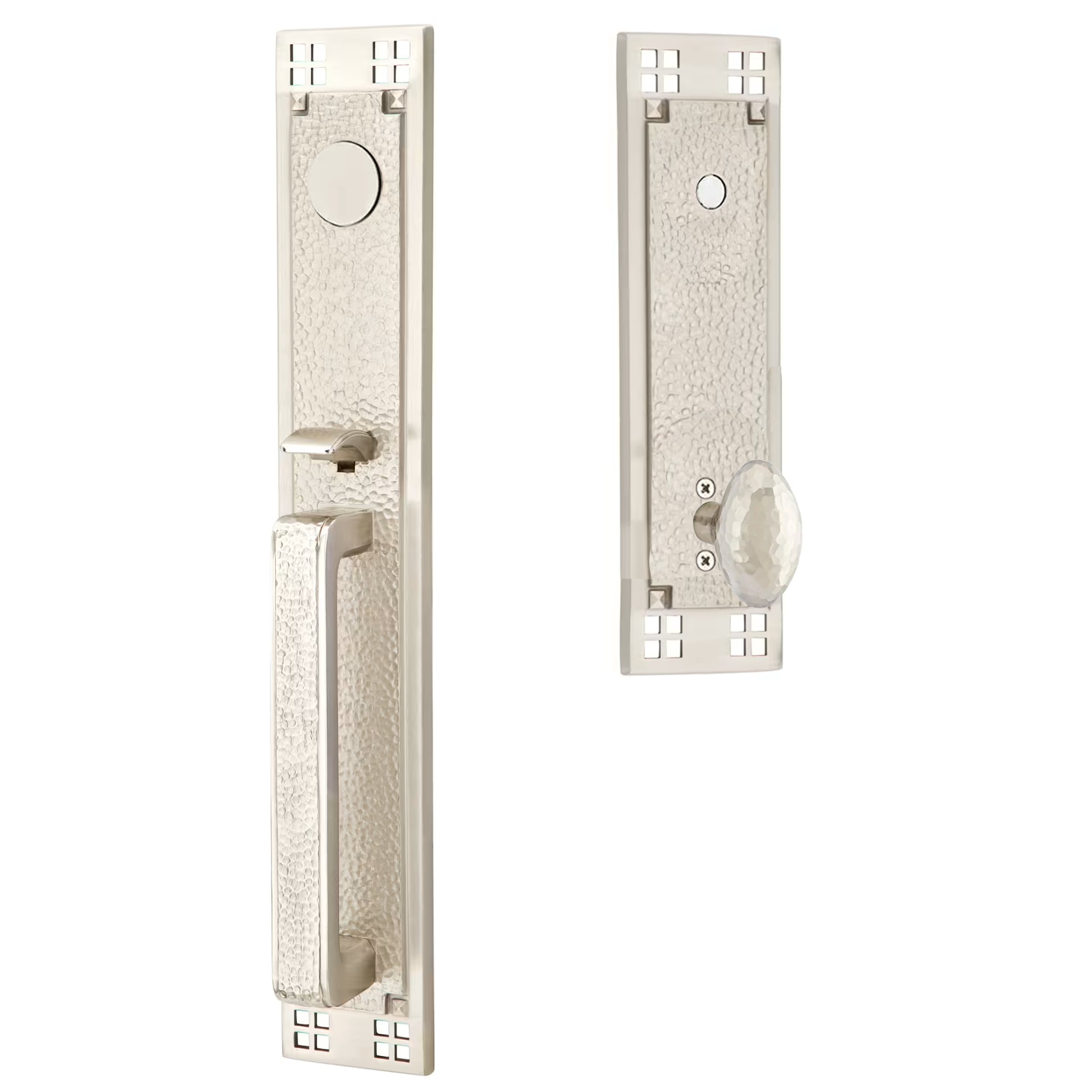 Emtek Arts & Crafts Tubular Entryset Full Length with Hammered Egg Knob