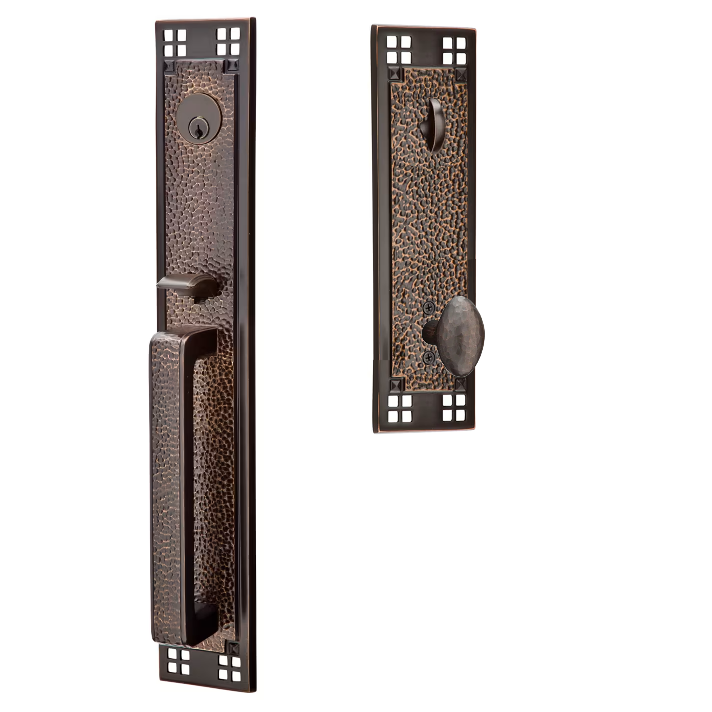 Emtek Arts & Crafts Tubular Entryset Full Length with Hammered Egg Knob