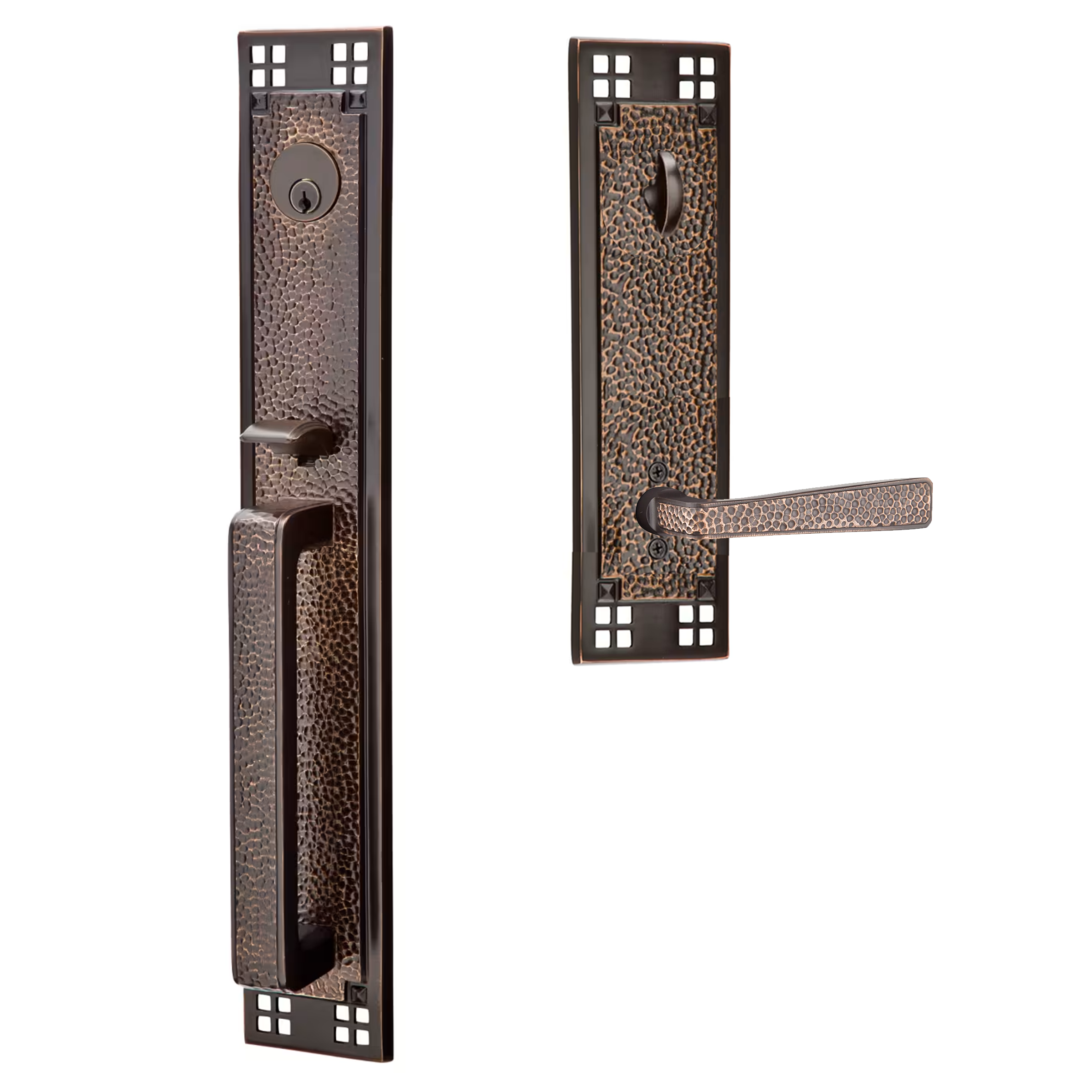 Emtek Arts & Crafts Tubular Entryset Full Length with Hammered Lever