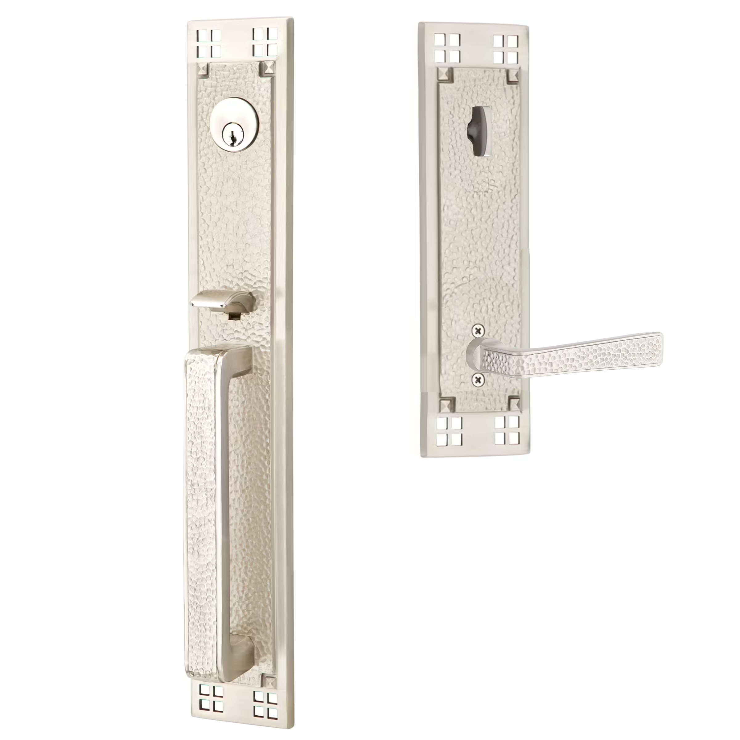 Emtek Arts & Crafts Tubular Entryset Full Length with Hammered Lever