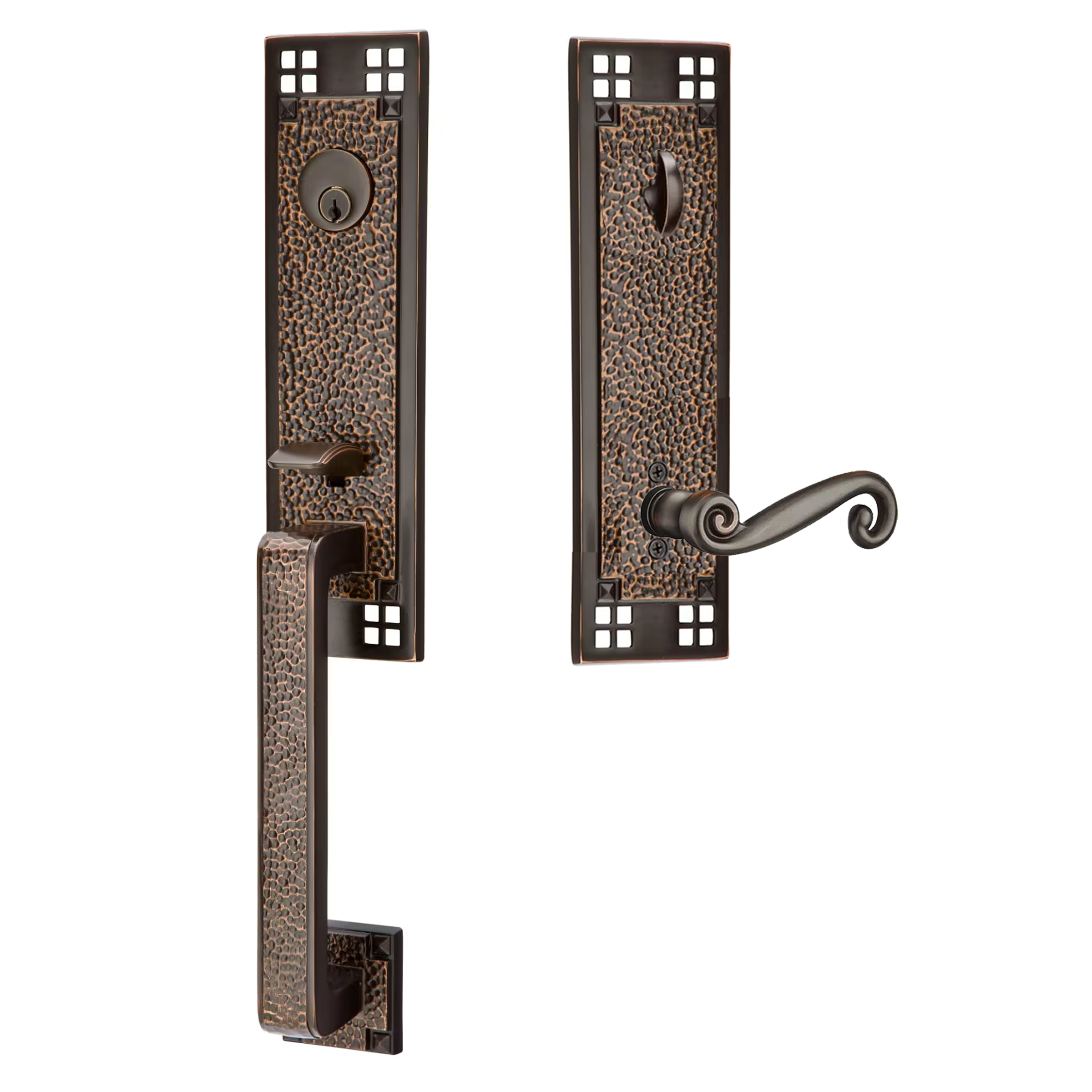 Emtek Arts & Crafts Tubular Entryset Monolithic with Rustic Lever