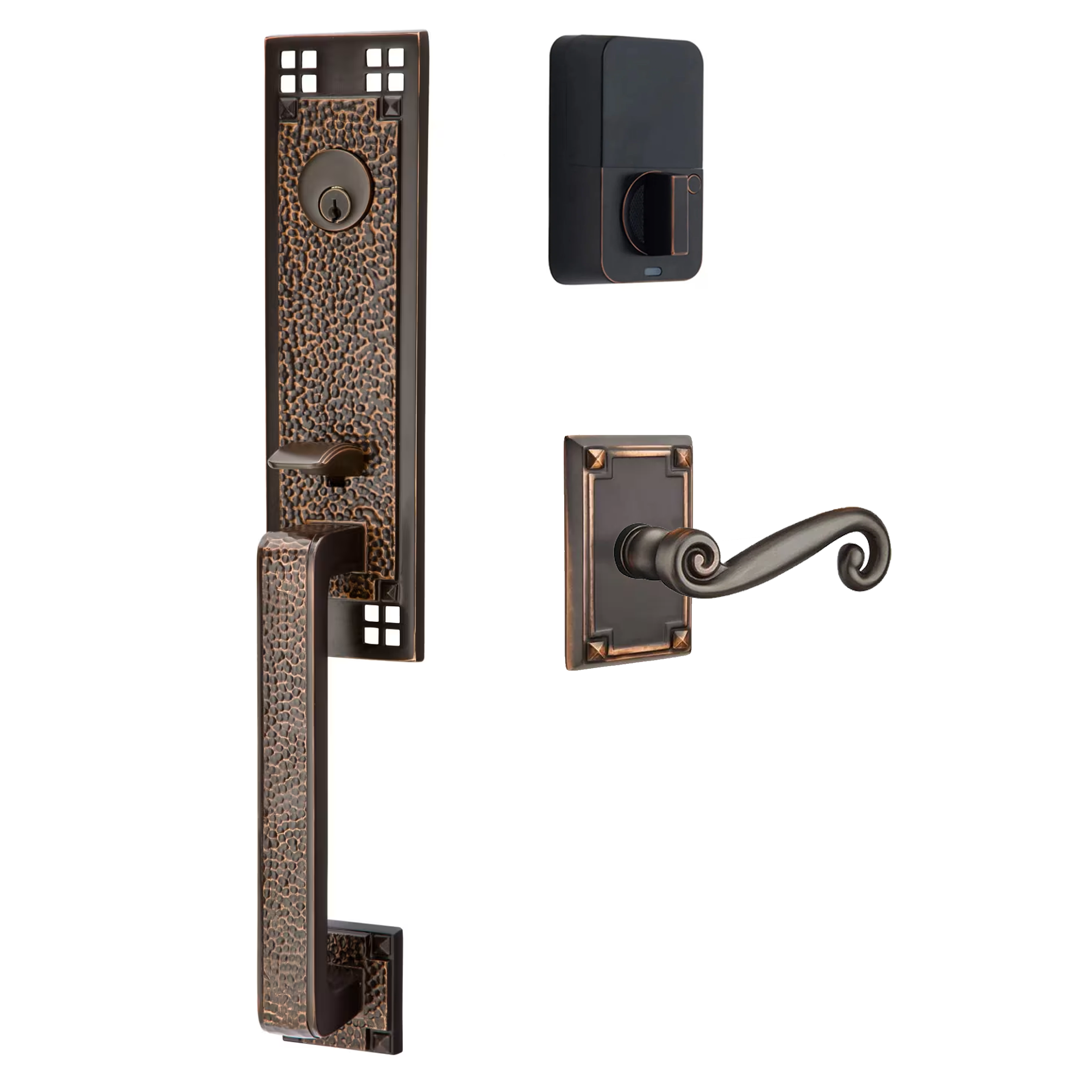 Emtek Arts & Crafts Tubular Entryset Monolithic with Rustic Lever