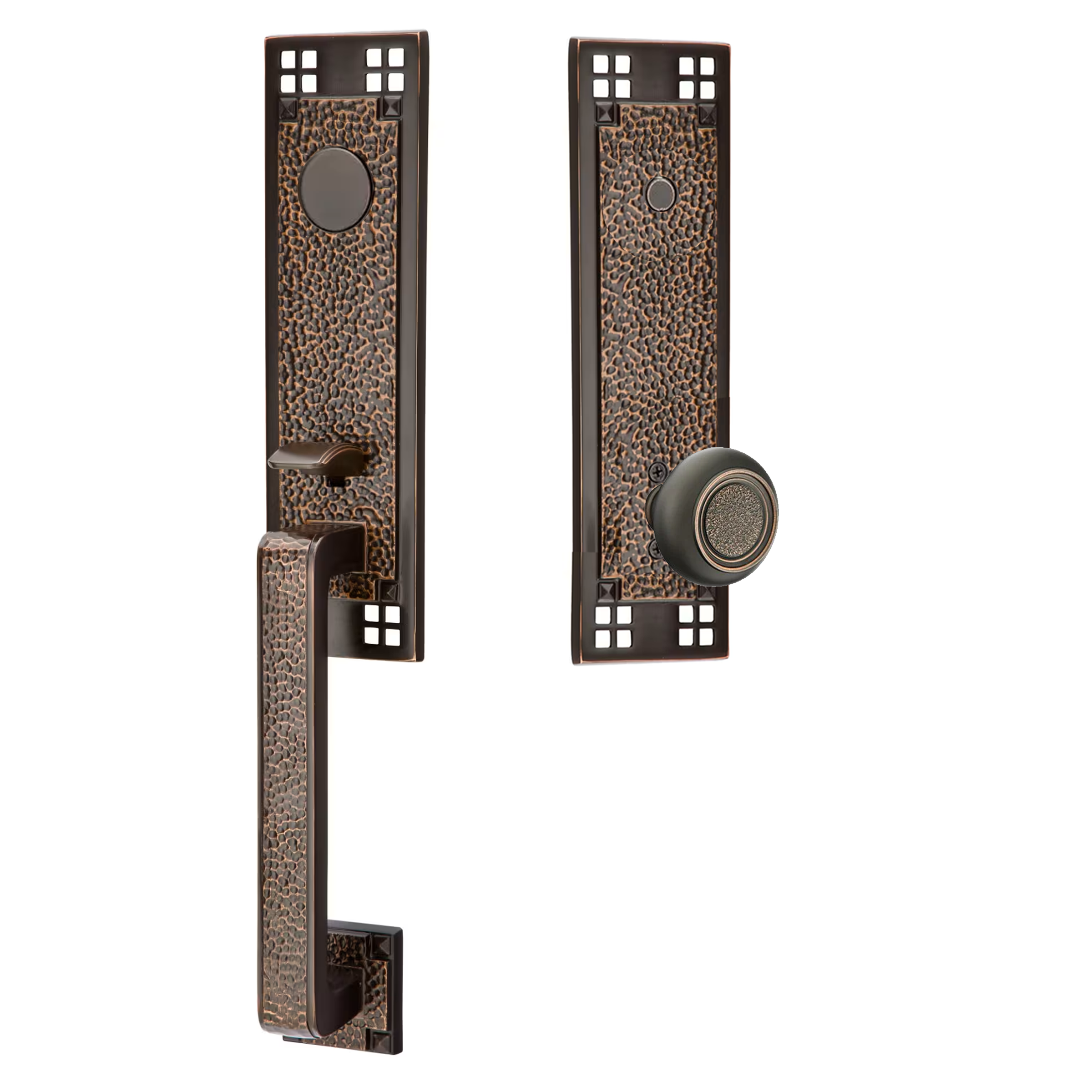 Emtek Arts & Crafts Tubular Entryset Monolithic with Belmont Knob