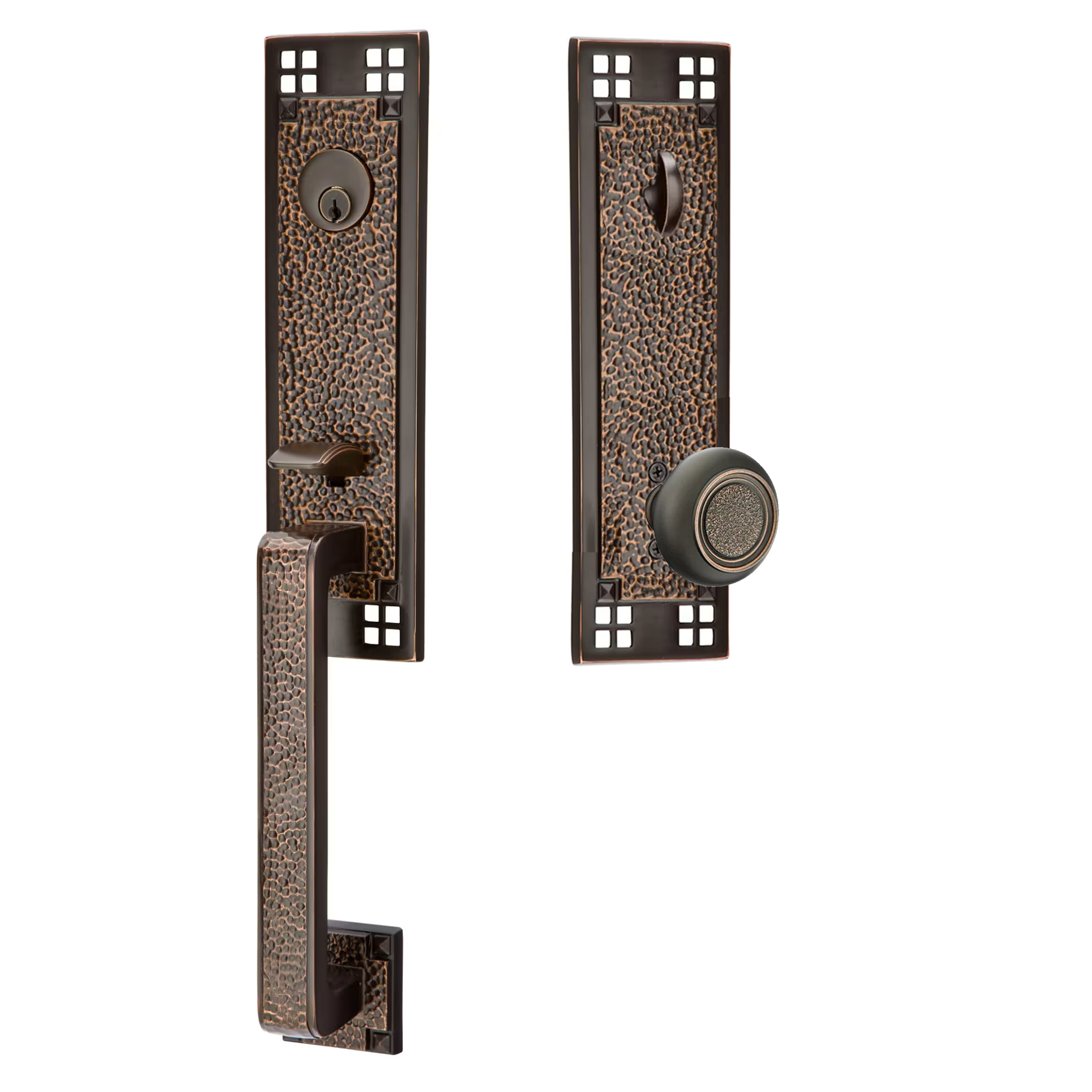 Emtek Arts & Crafts Tubular Entryset Monolithic with Belmont Knob