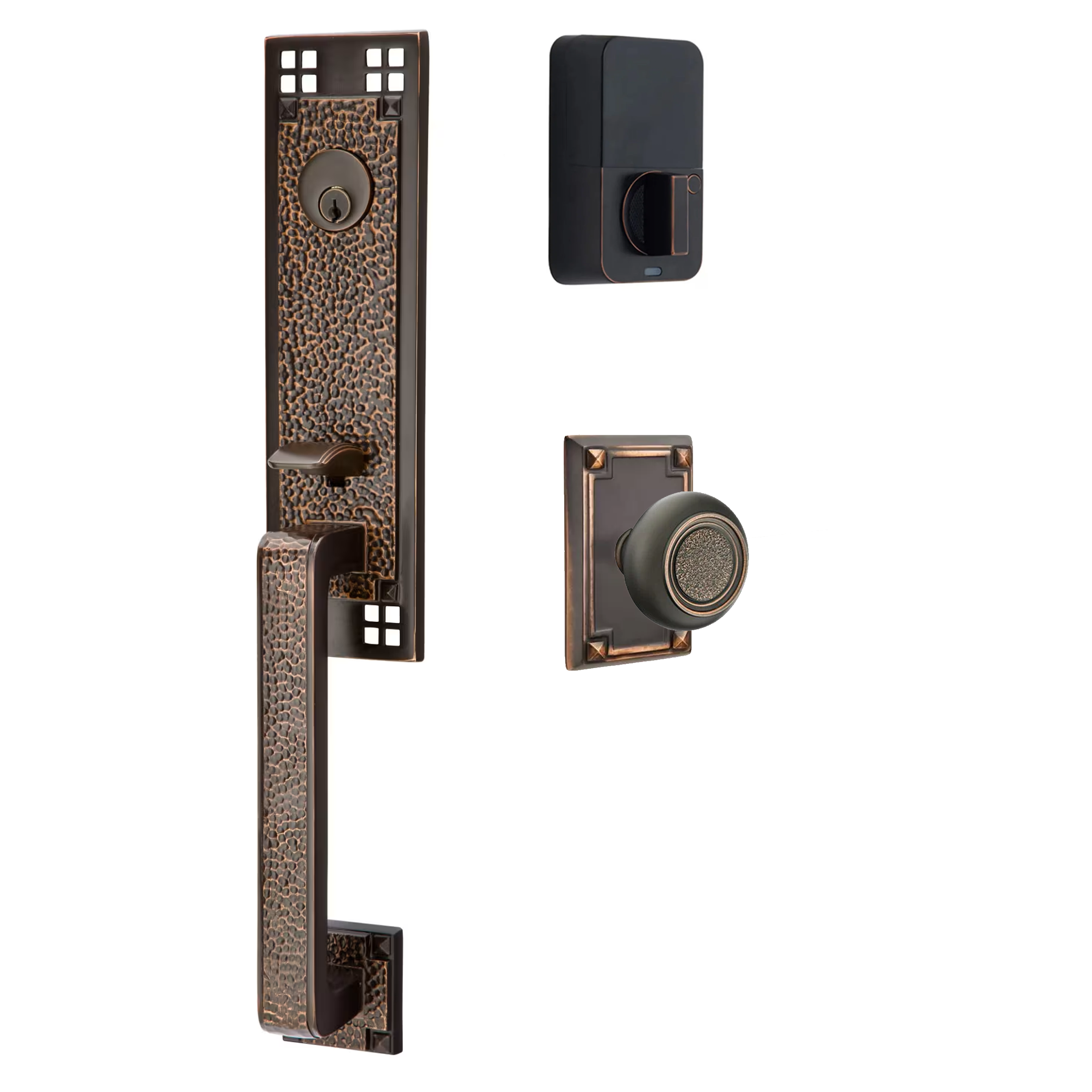 Emtek Arts & Crafts Tubular Entryset Monolithic with Belmont Knob
