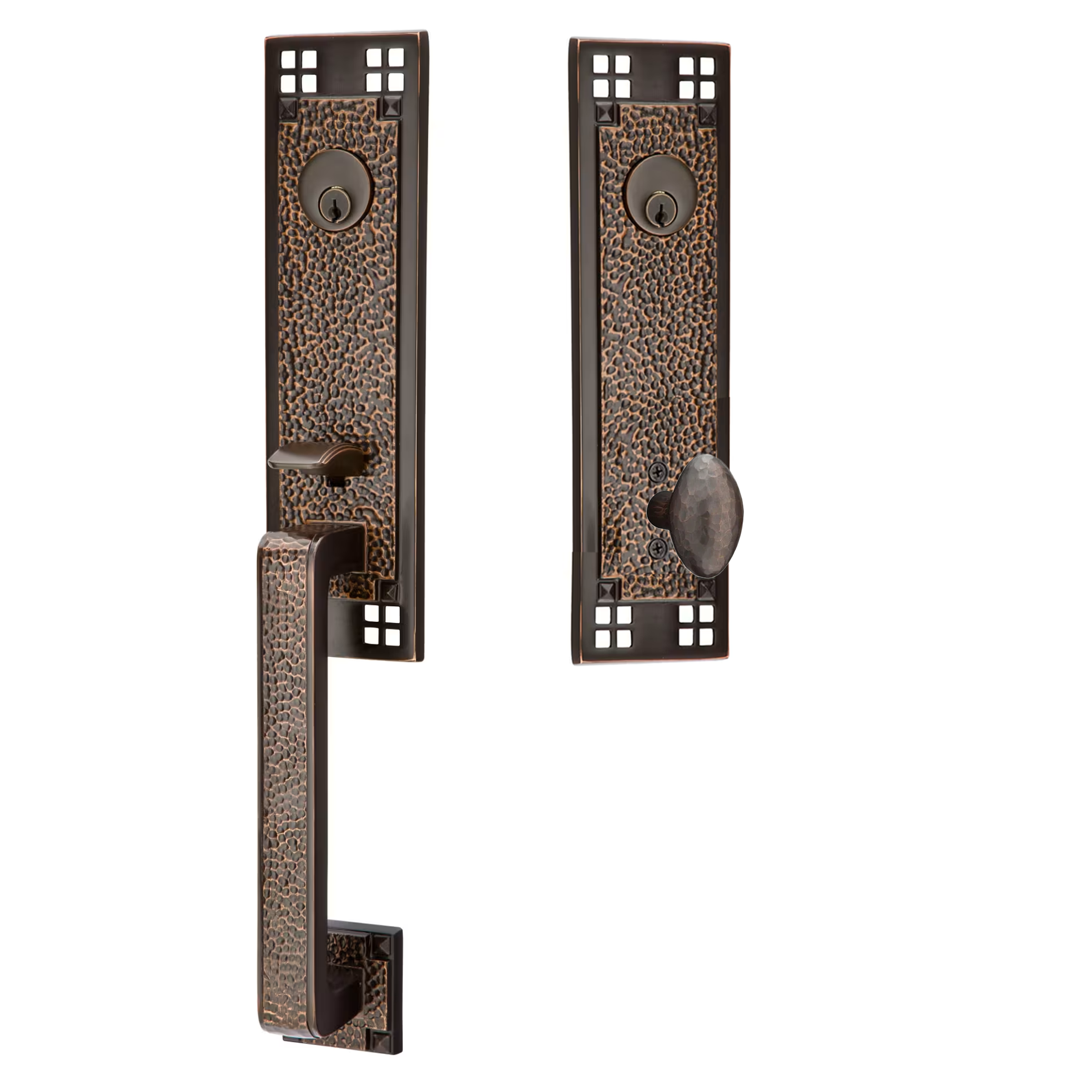 Emtek Arts & Crafts Tubular Entryset Monolithic with Hammered Egg Knob