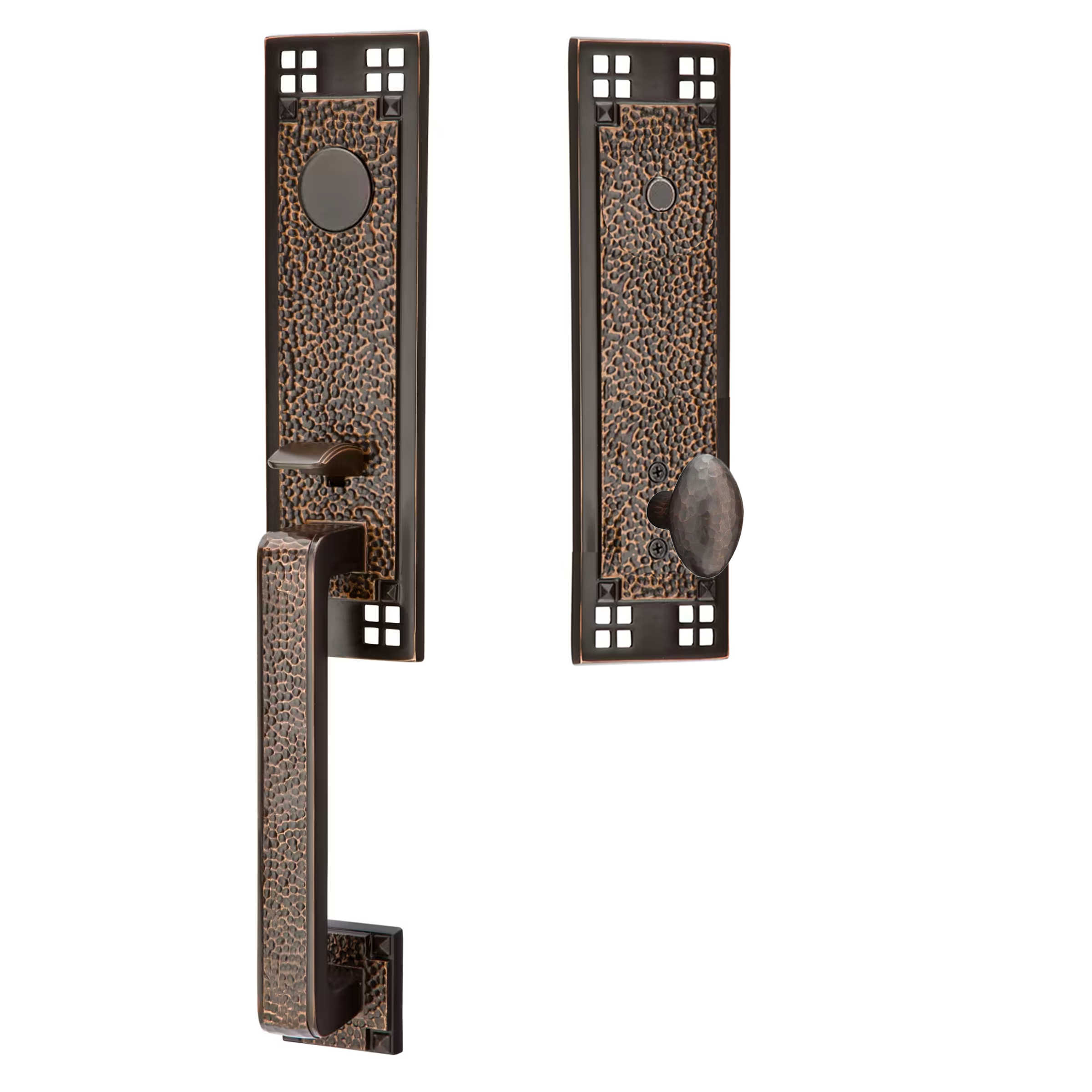 Emtek Arts & Crafts Tubular Entryset Monolithic with Hammered Egg Knob