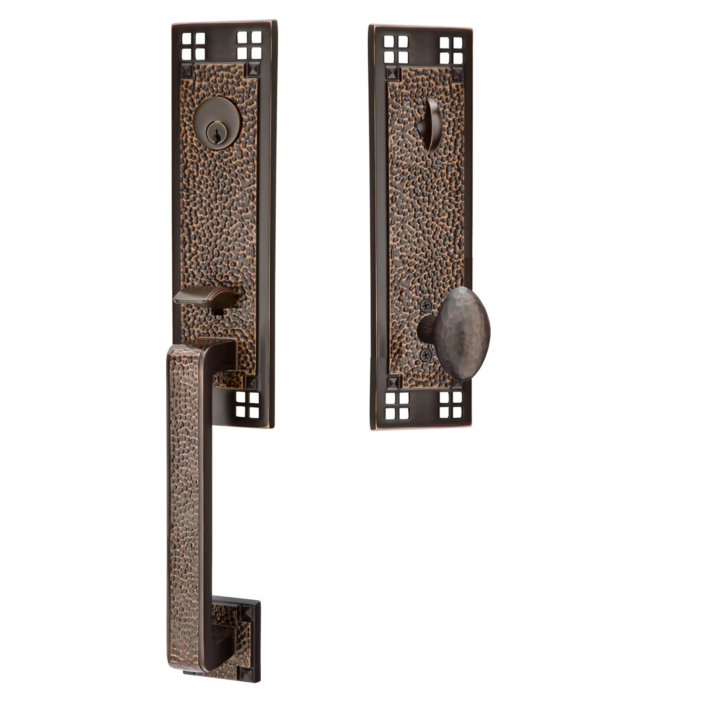 Emtek Arts & Crafts Tubular Entryset Monolithic with Hammered Egg Knob