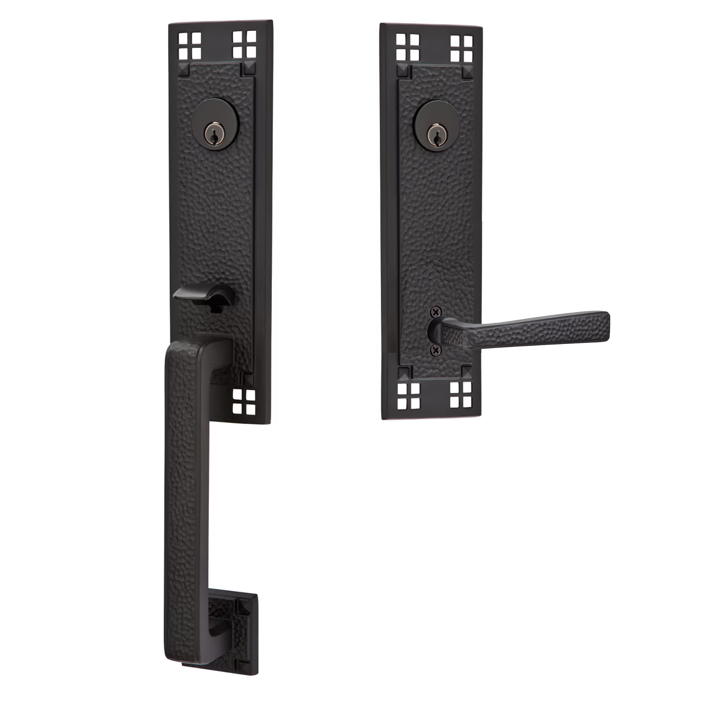 Emtek Arts & Crafts Tubular Entryset Monolithic with Hammered Lever