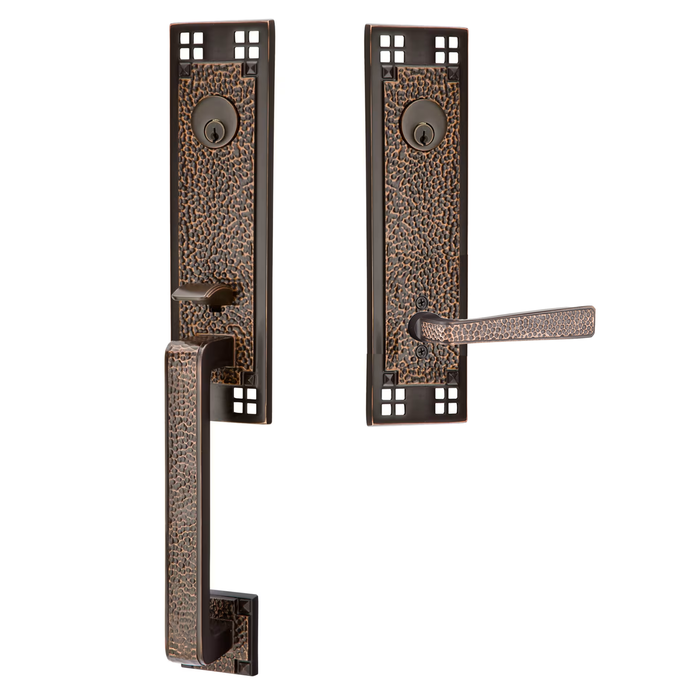 Emtek Arts & Crafts Tubular Entryset Monolithic with Hammered Lever