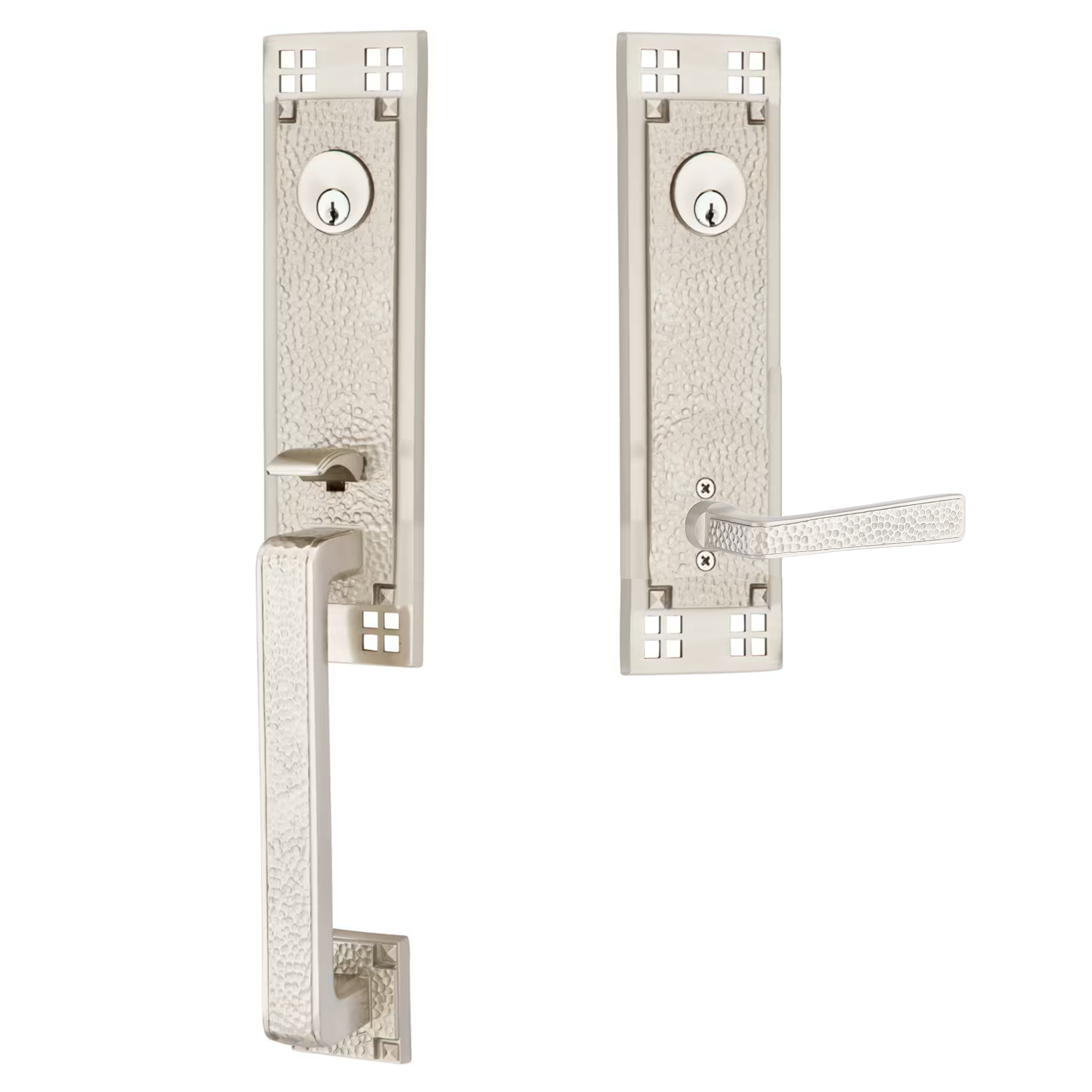 Emtek Arts & Crafts Tubular Entryset Monolithic with Hammered Lever