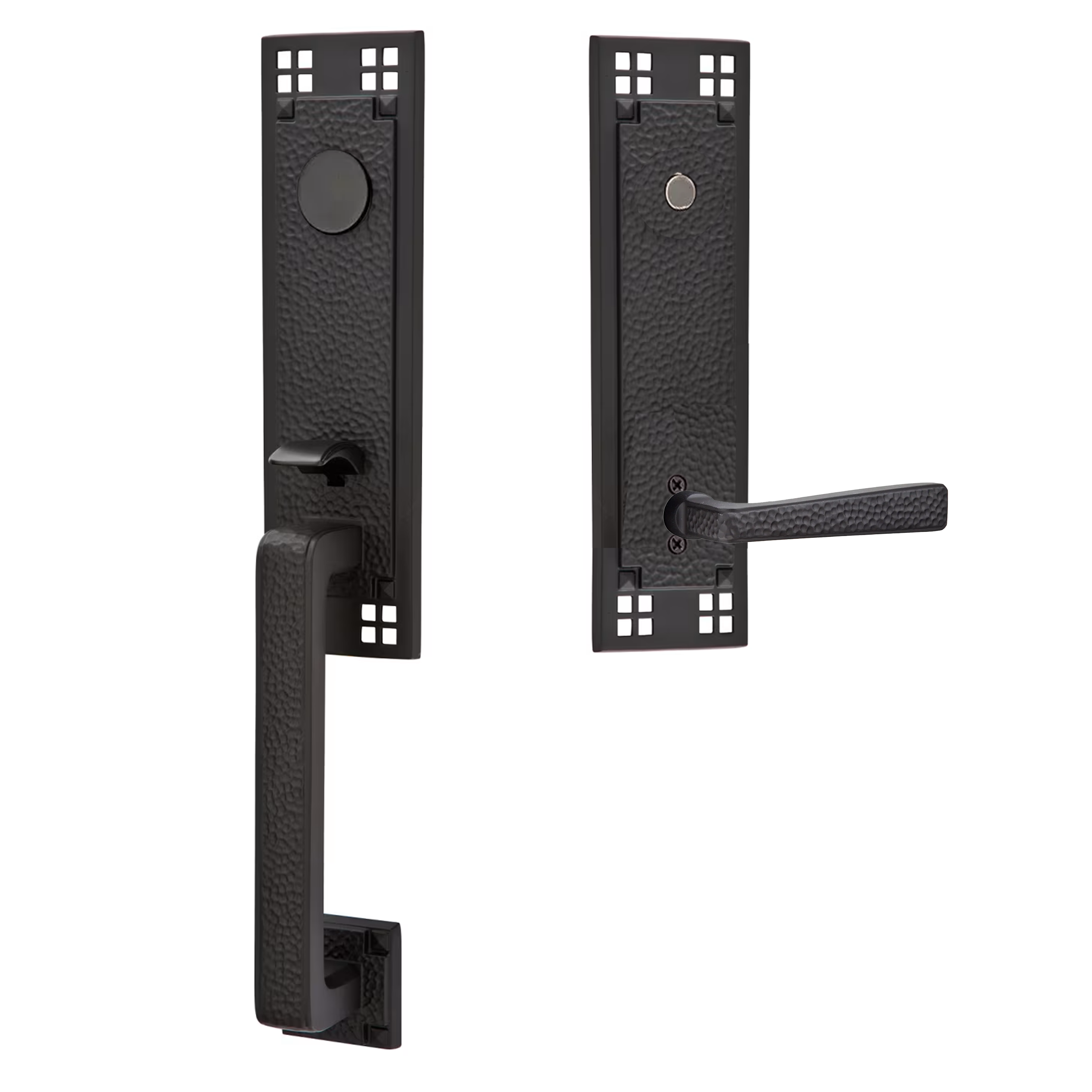 Emtek Arts & Crafts Tubular Entryset Monolithic with Hammered Lever