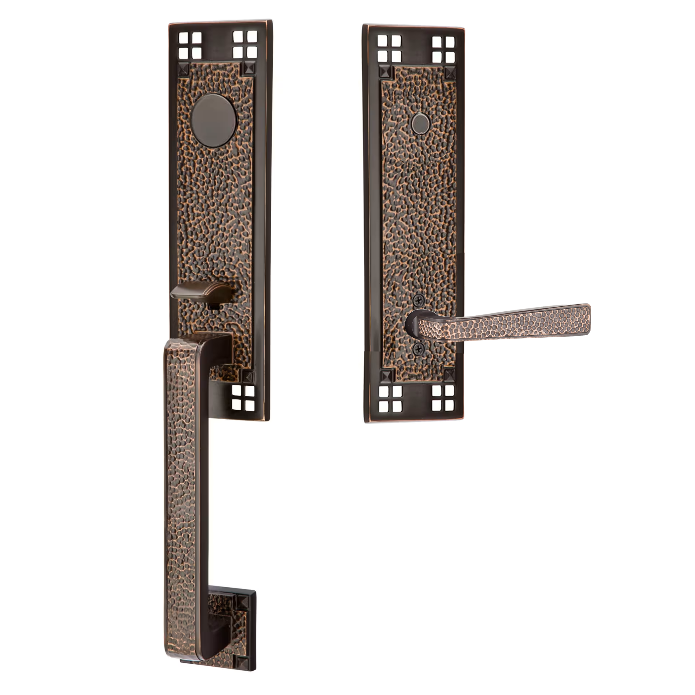 Emtek Arts & Crafts Tubular Entryset Monolithic with Hammered Lever