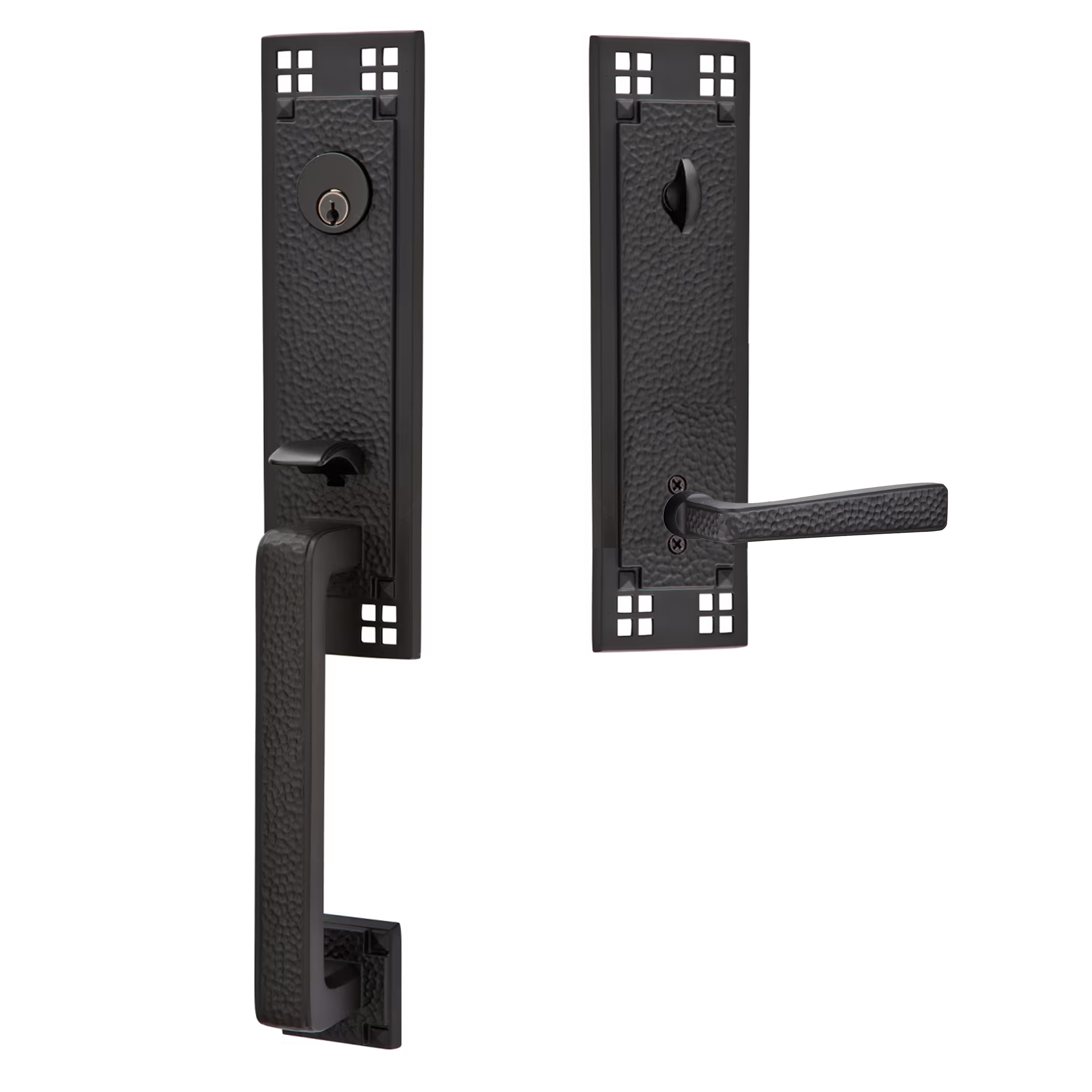 Emtek Arts & Crafts Tubular Entryset Monolithic with Hammered Lever