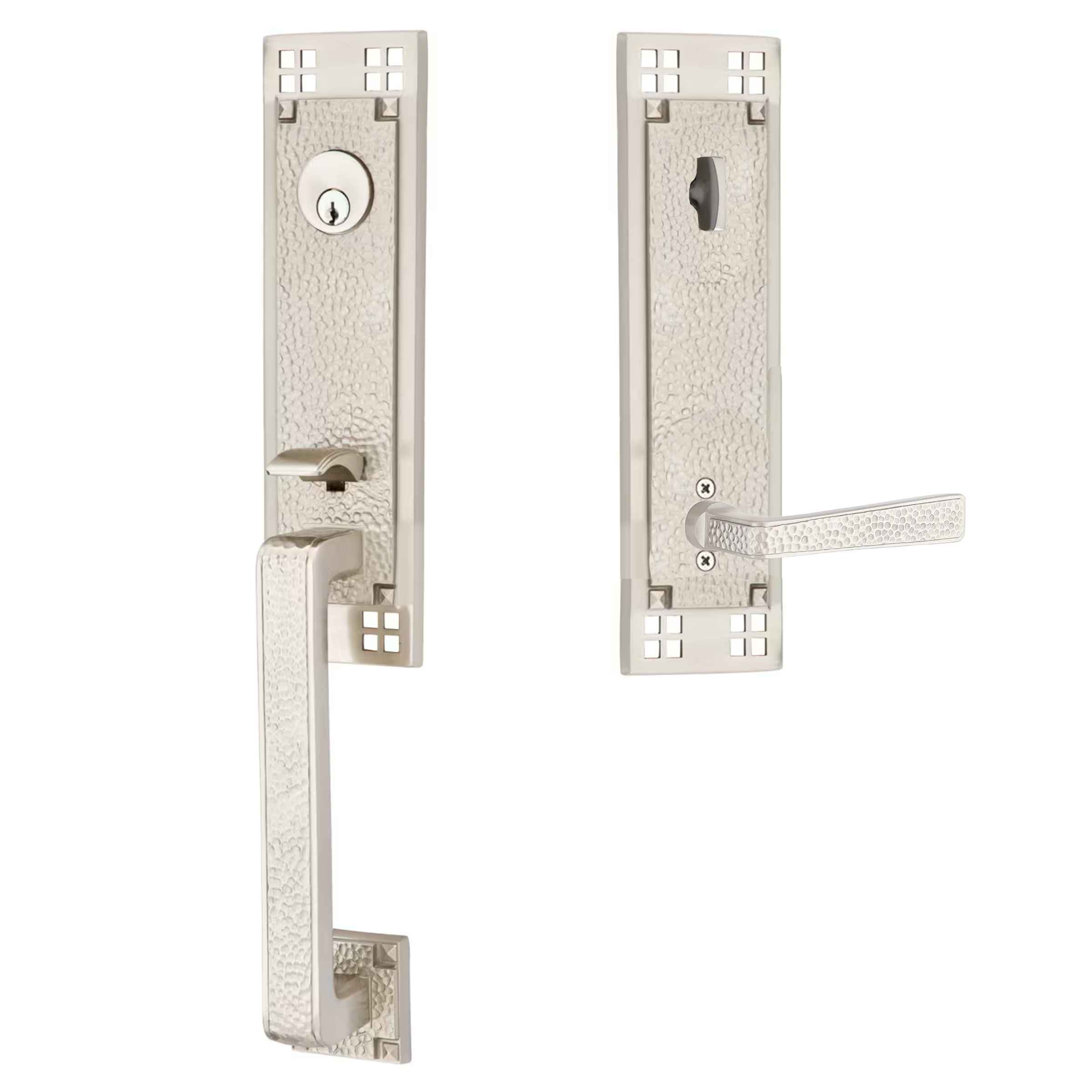 Emtek Arts & Crafts Tubular Entryset Monolithic with Hammered Lever