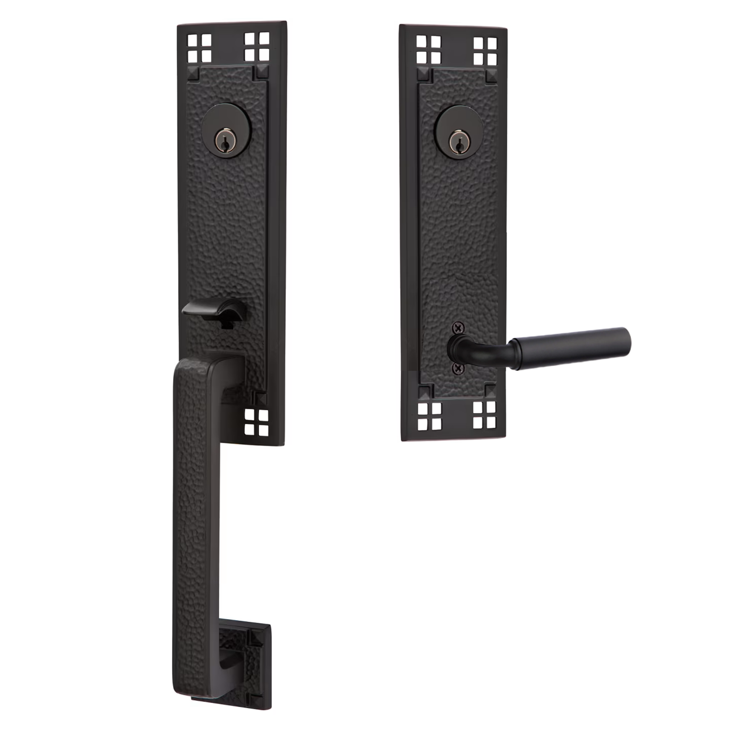 Emtek Arts & Crafts Tubular Entryset Monolithic with Manning Lever