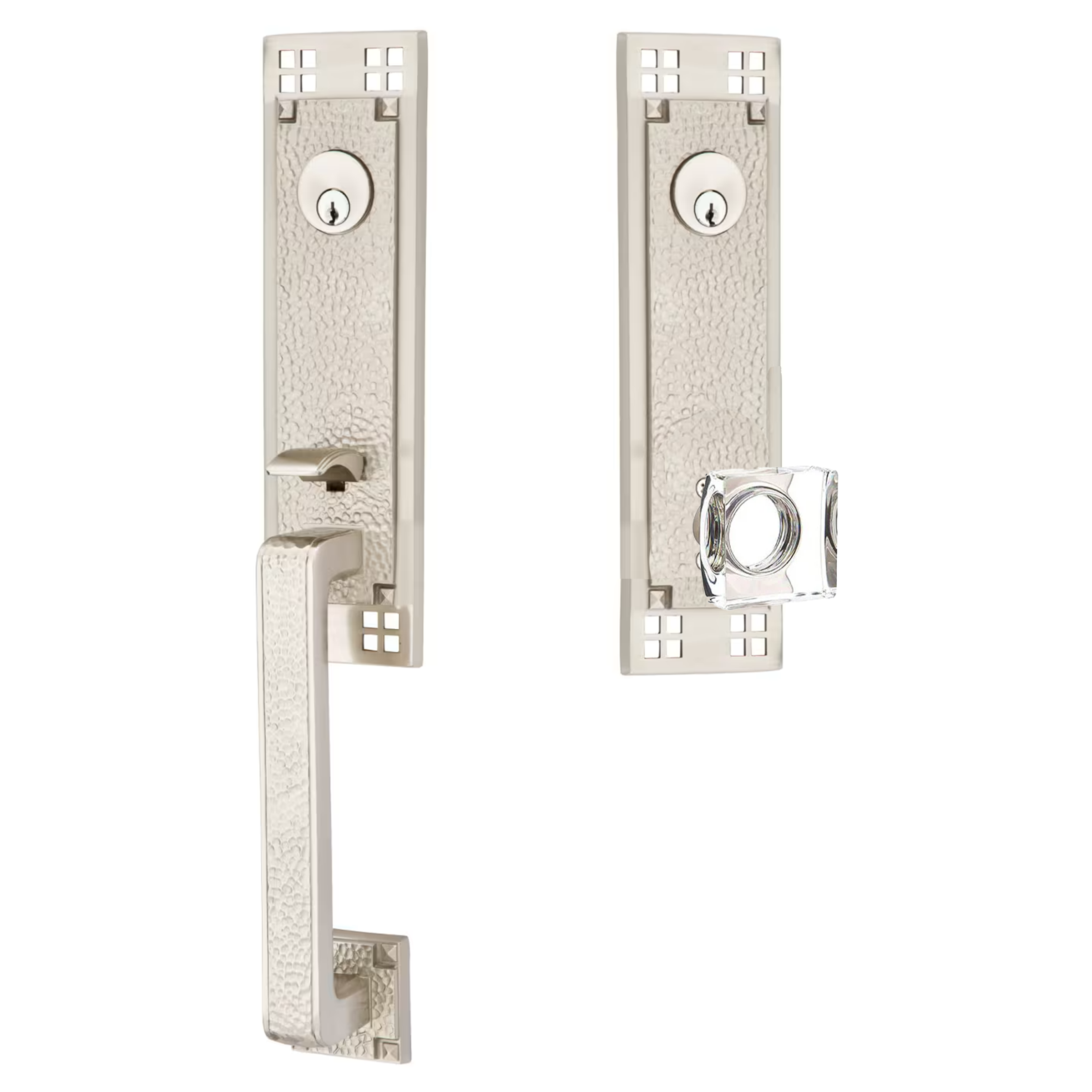 Emtek Arts & Crafts Tubular Entryset Monolithic with Modern Square Glass Knob