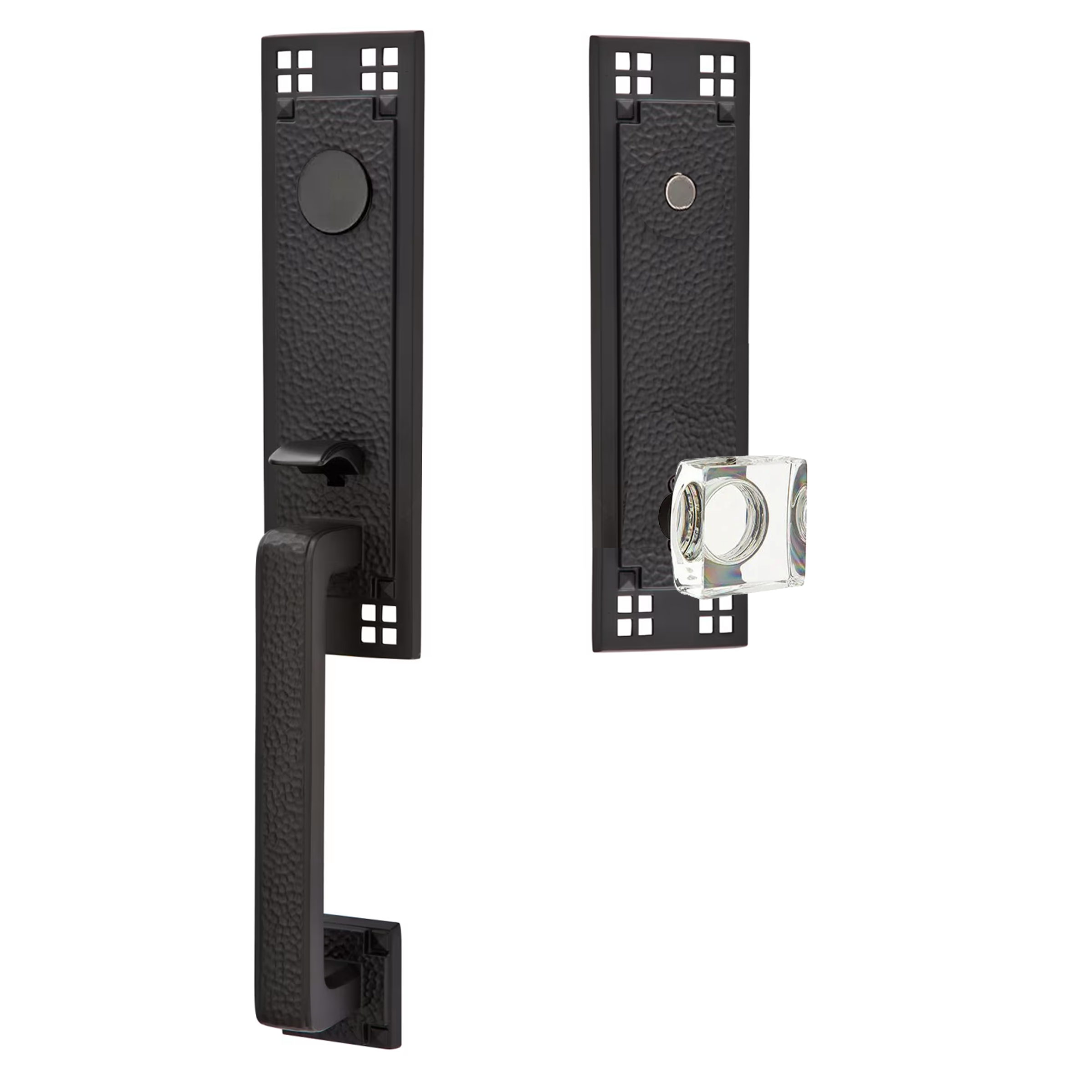 Emtek Arts & Crafts Tubular Entryset Monolithic with Modern Square Glass Knob
