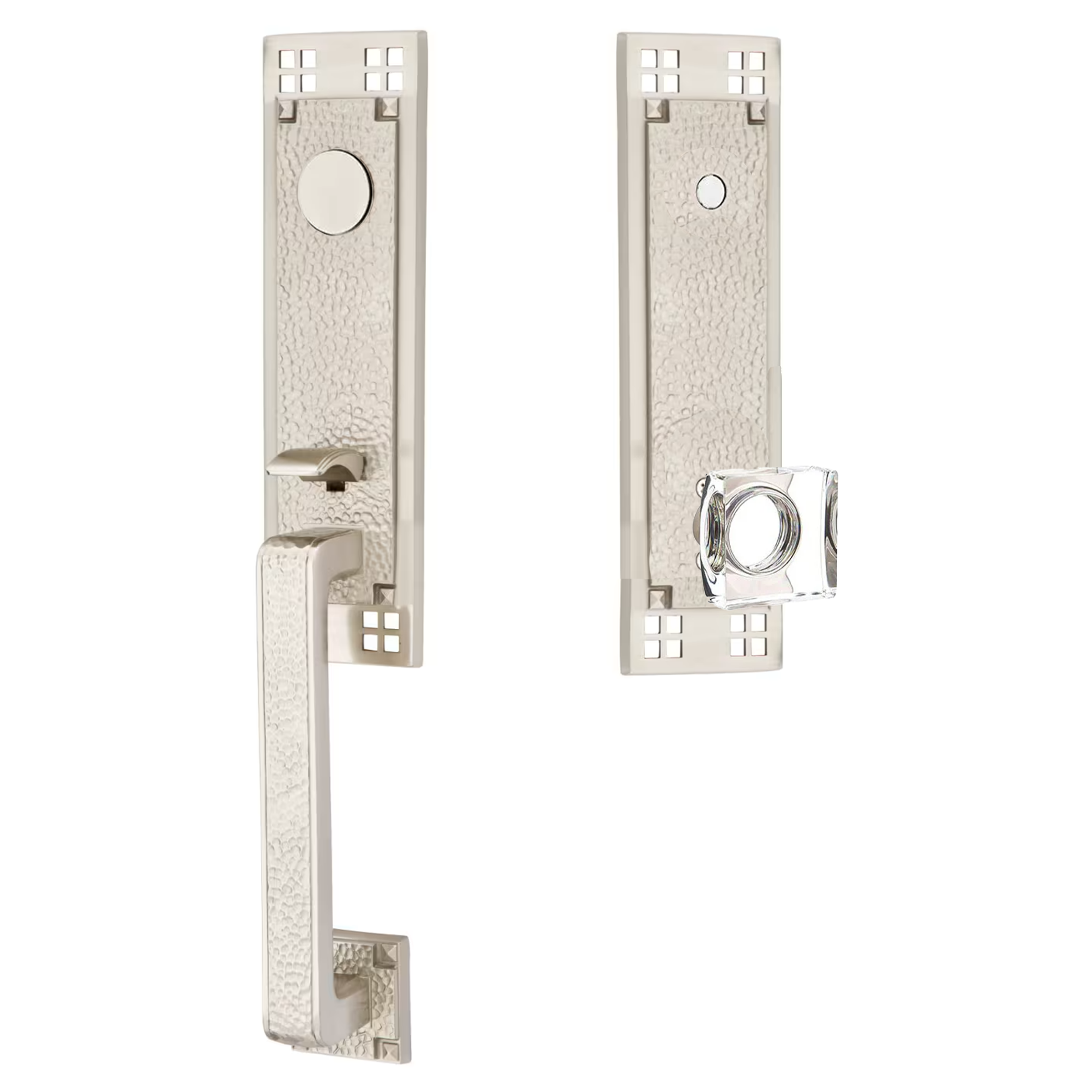 Emtek Arts & Crafts Tubular Entryset Monolithic with Modern Square Glass Knob
