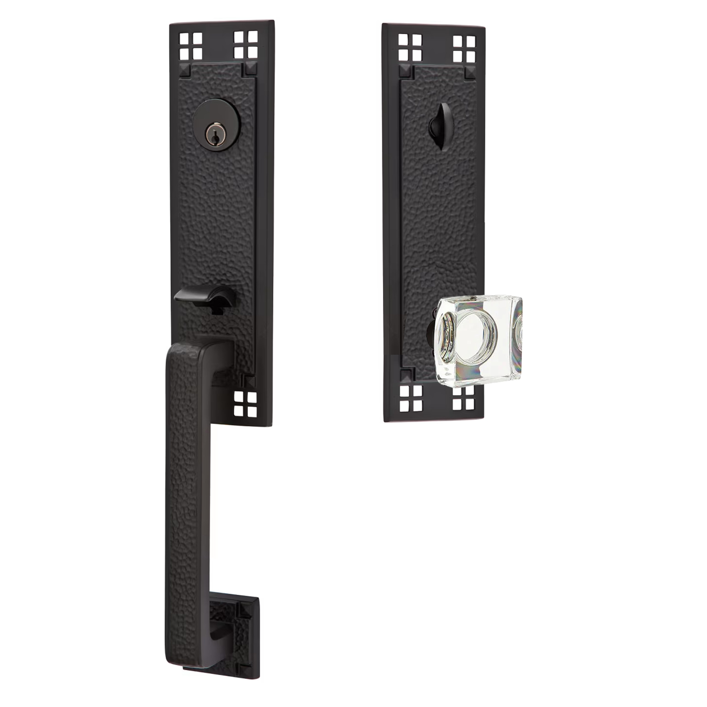 Emtek Arts & Crafts Tubular Entryset Monolithic with Modern Square Glass Knob