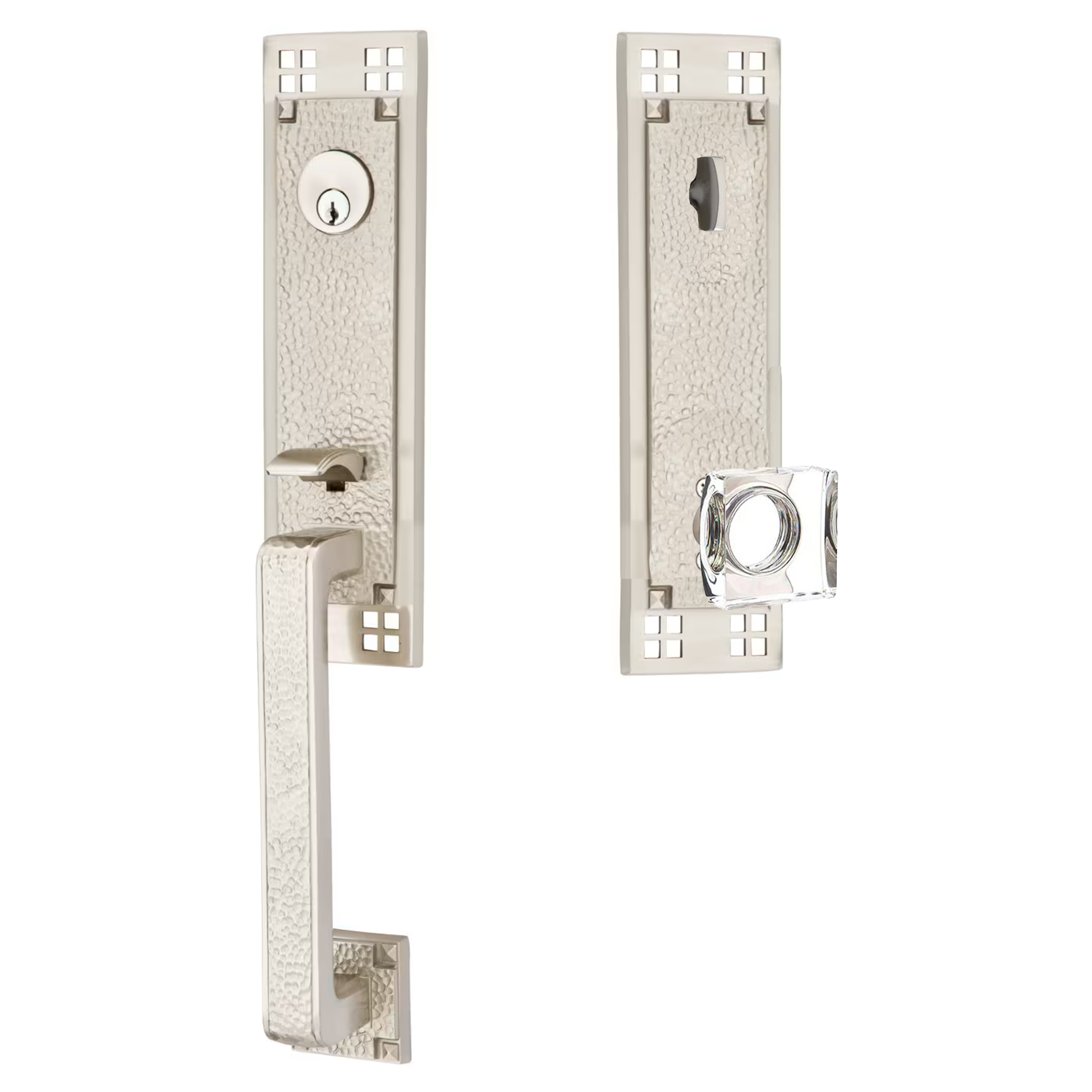 Emtek Arts & Crafts Tubular Entryset Monolithic with Modern Square Glass Knob