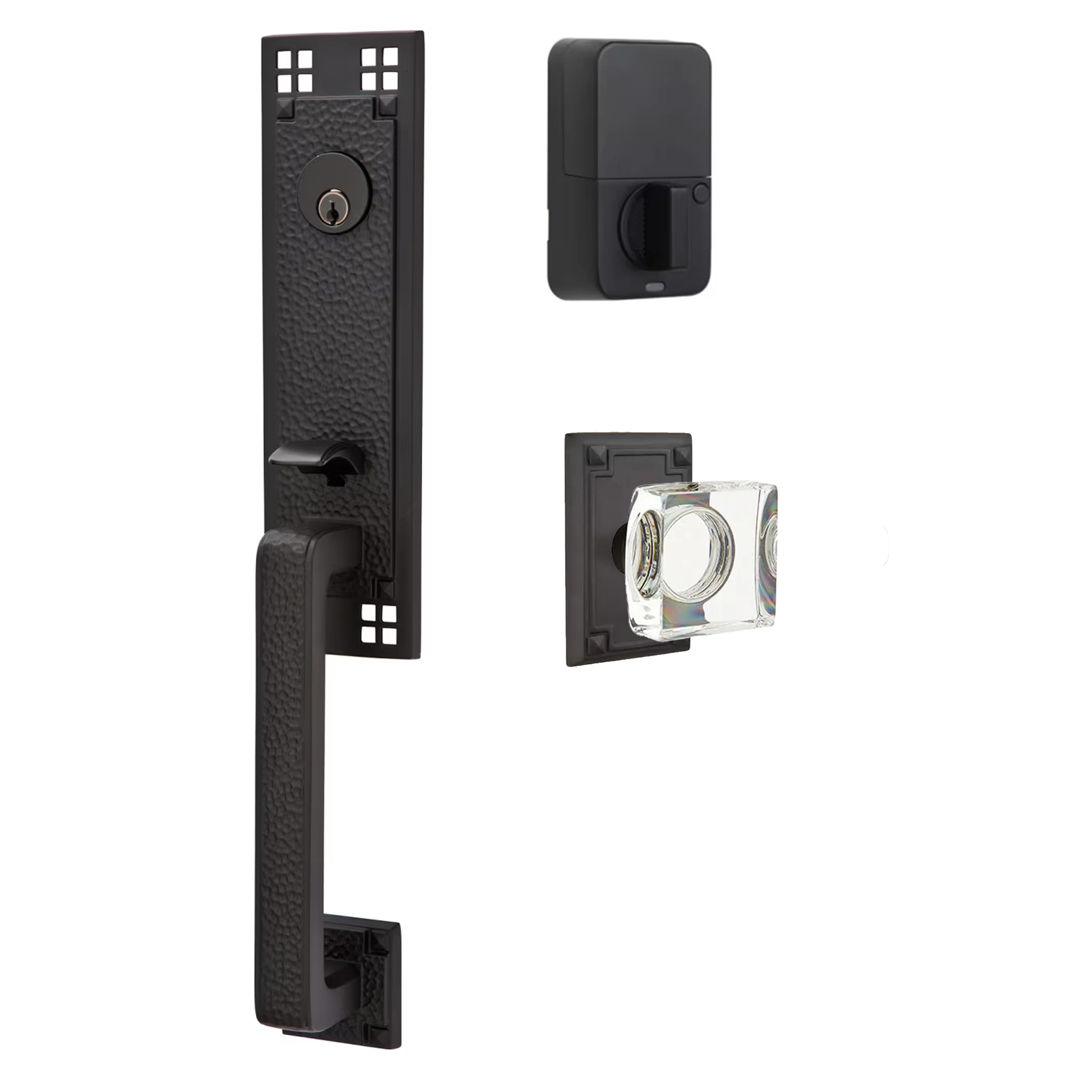 Emtek Arts & Crafts Tubular Entryset Monolithic with Modern Square Glass Knob