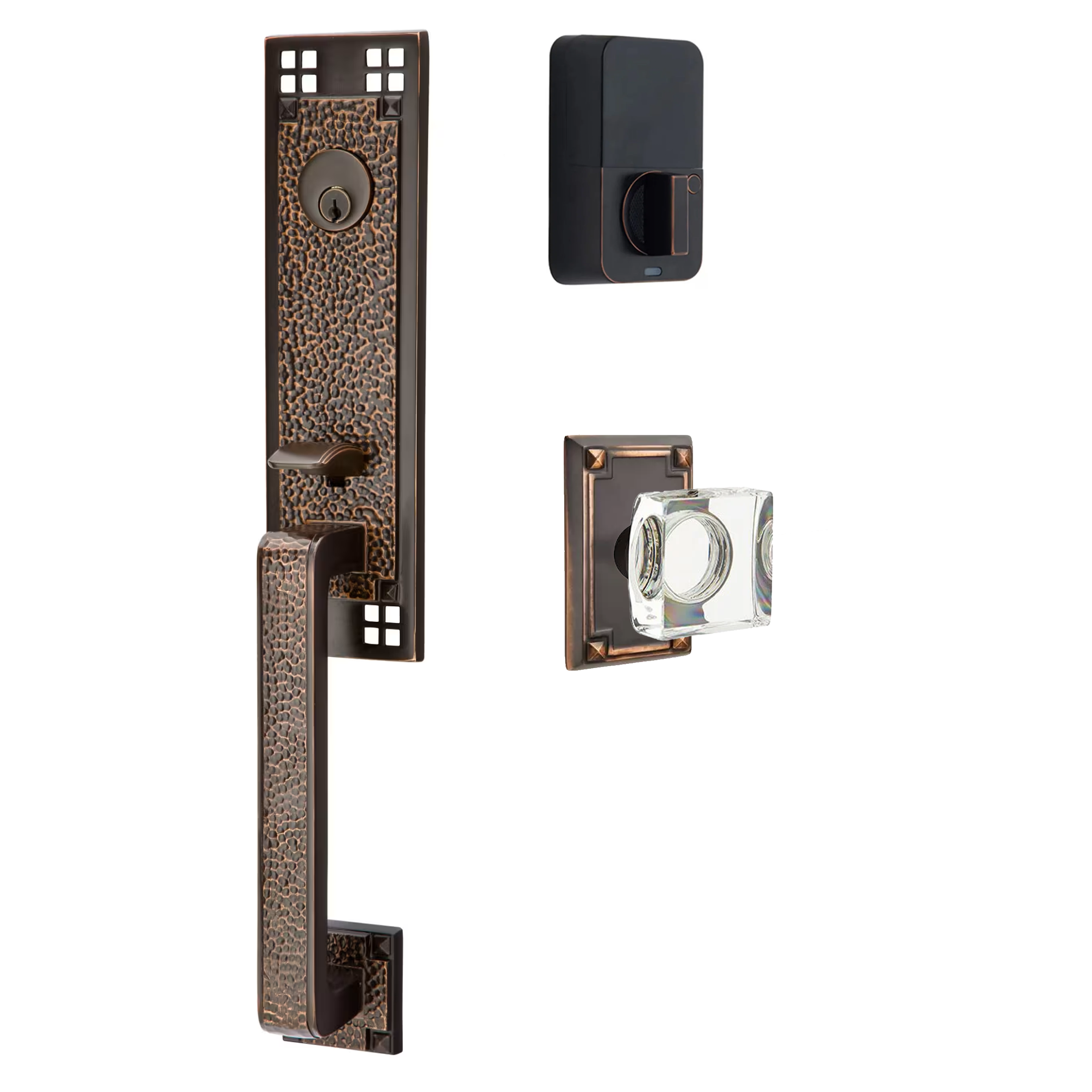 Emtek Arts & Crafts Tubular Entryset Monolithic with Modern Square Glass Knob