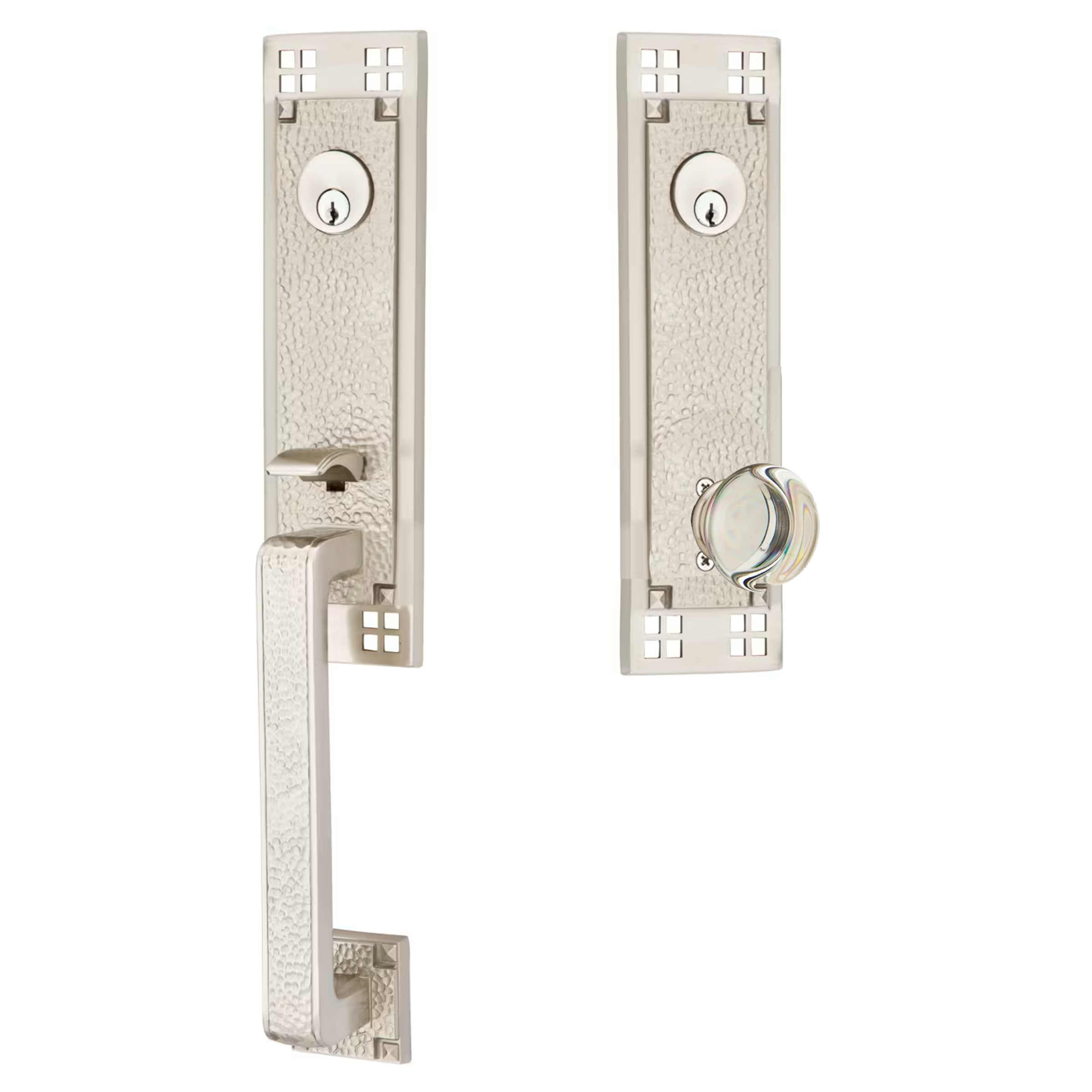 Emtek Arts & Crafts Tubular Entryset Monolithic with Providence Glass Knob