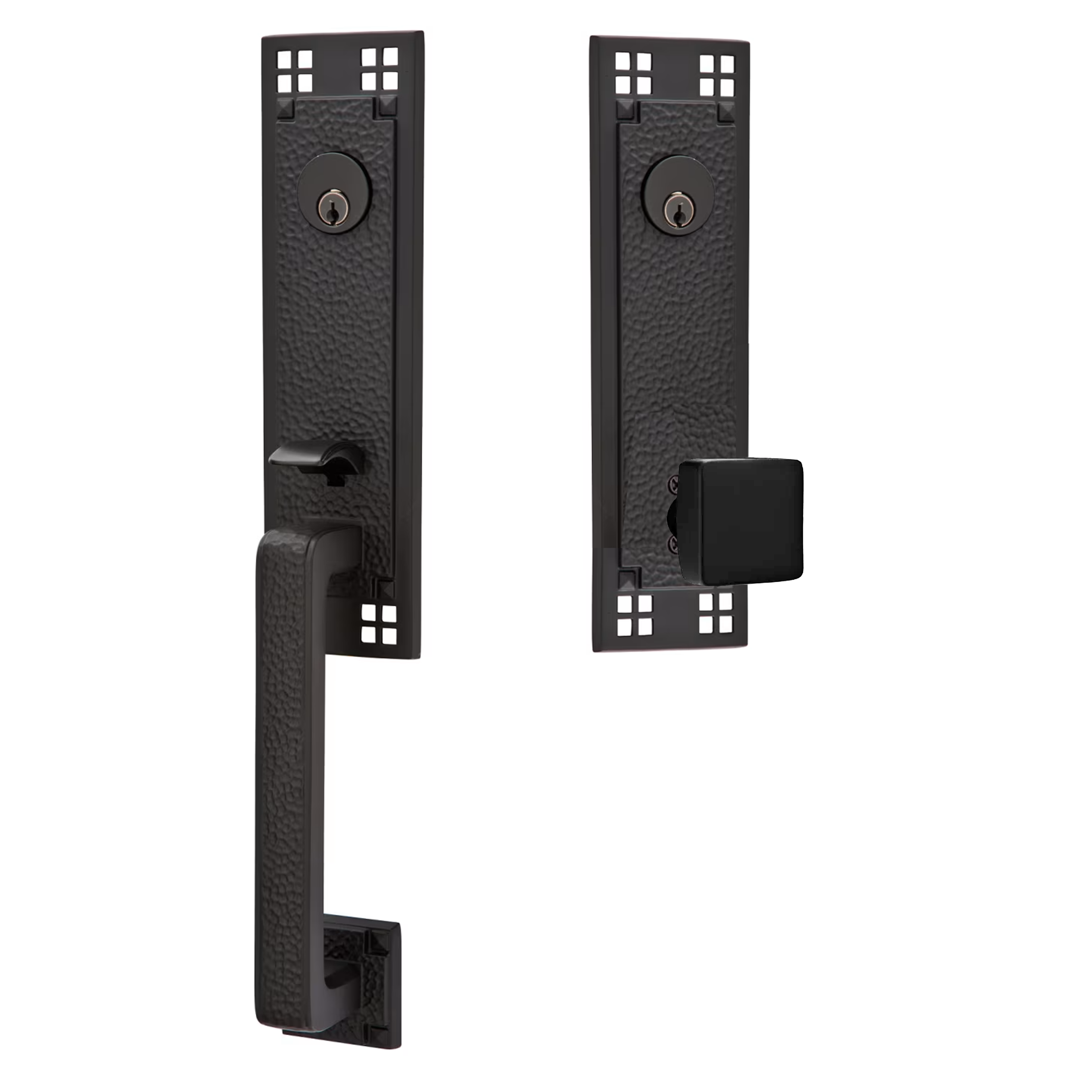 Emtek Arts & Crafts Tubular Entryset Monolithic with Square Knob