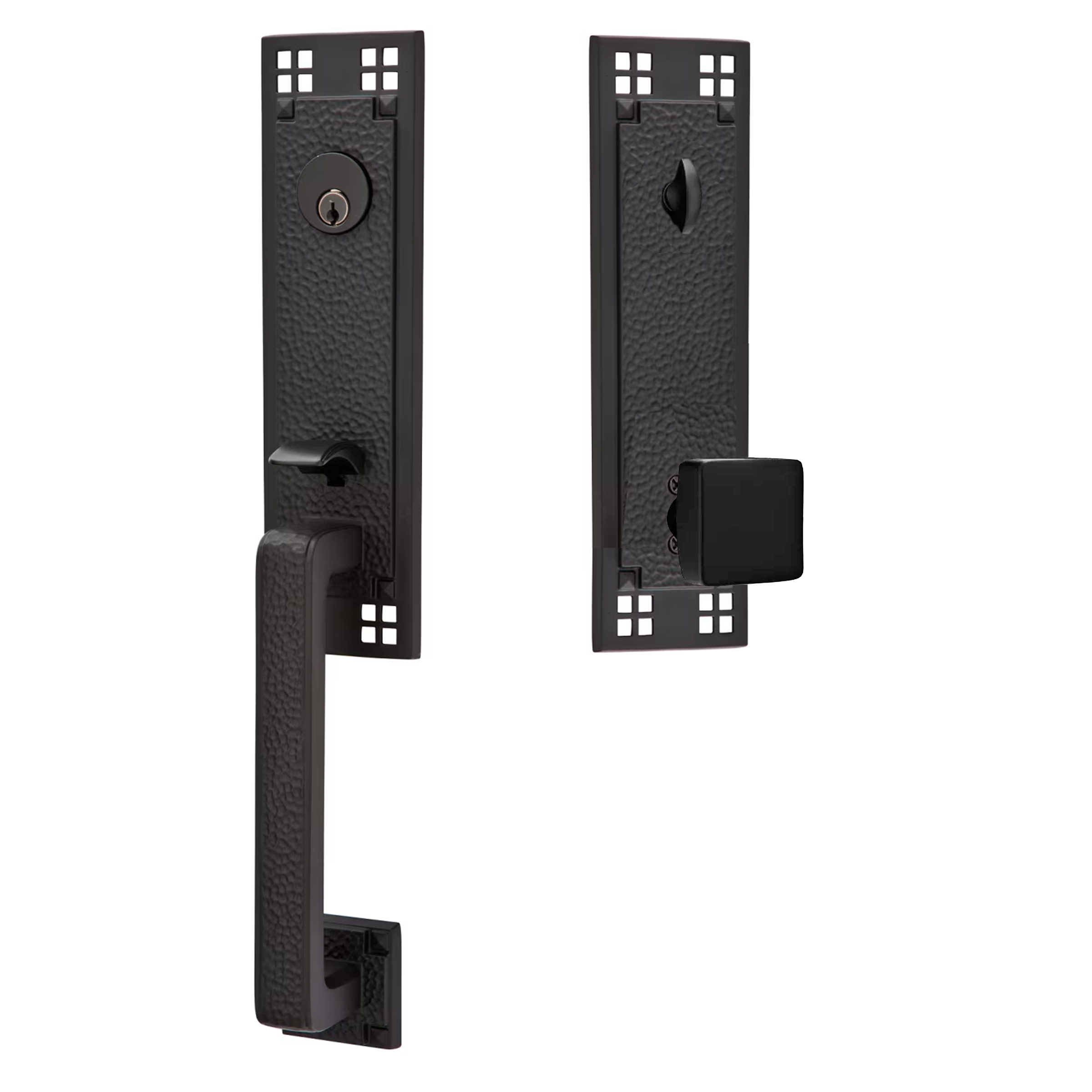 Emtek Arts & Crafts Tubular Entryset Monolithic with Square Knob