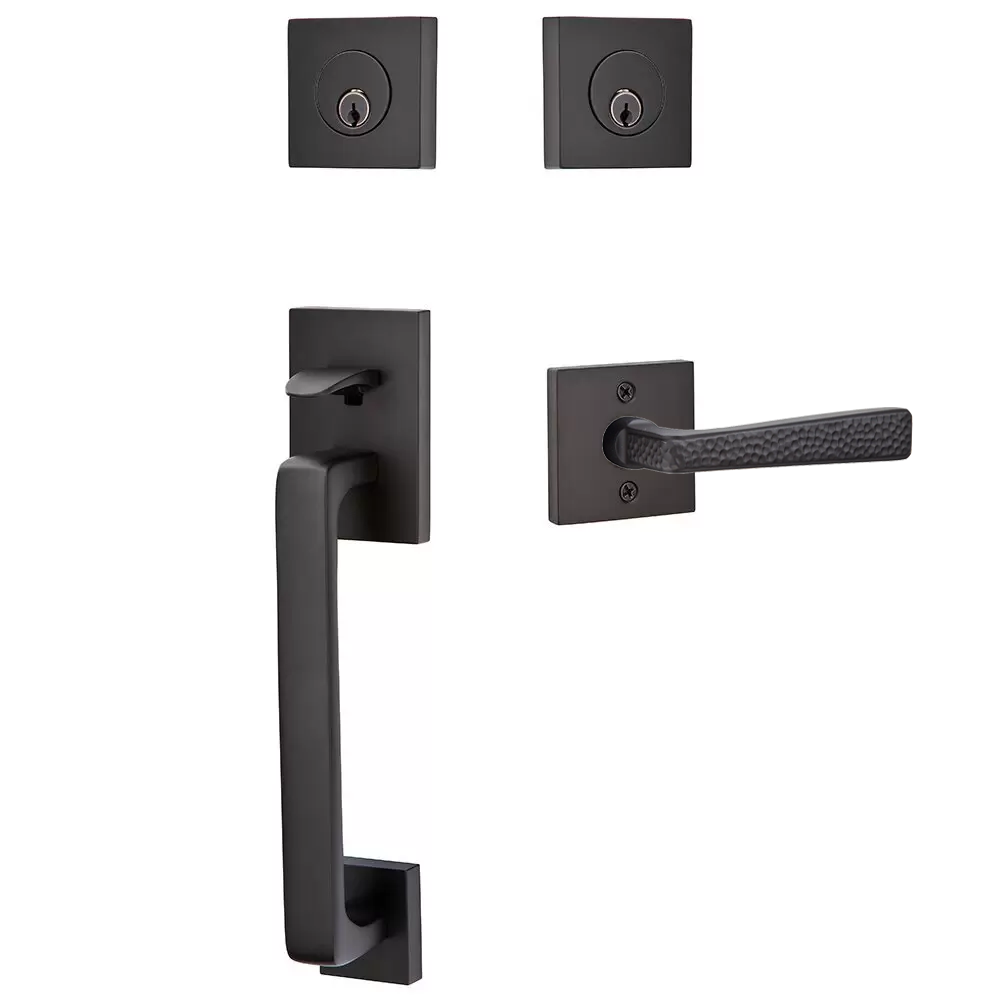 Emtek Baden Tubular Entryset Sectional with Hammered Lever