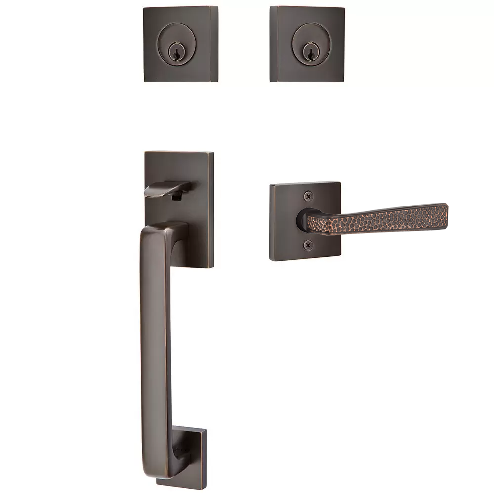 Emtek Baden Tubular Entryset Sectional with Hammered Lever