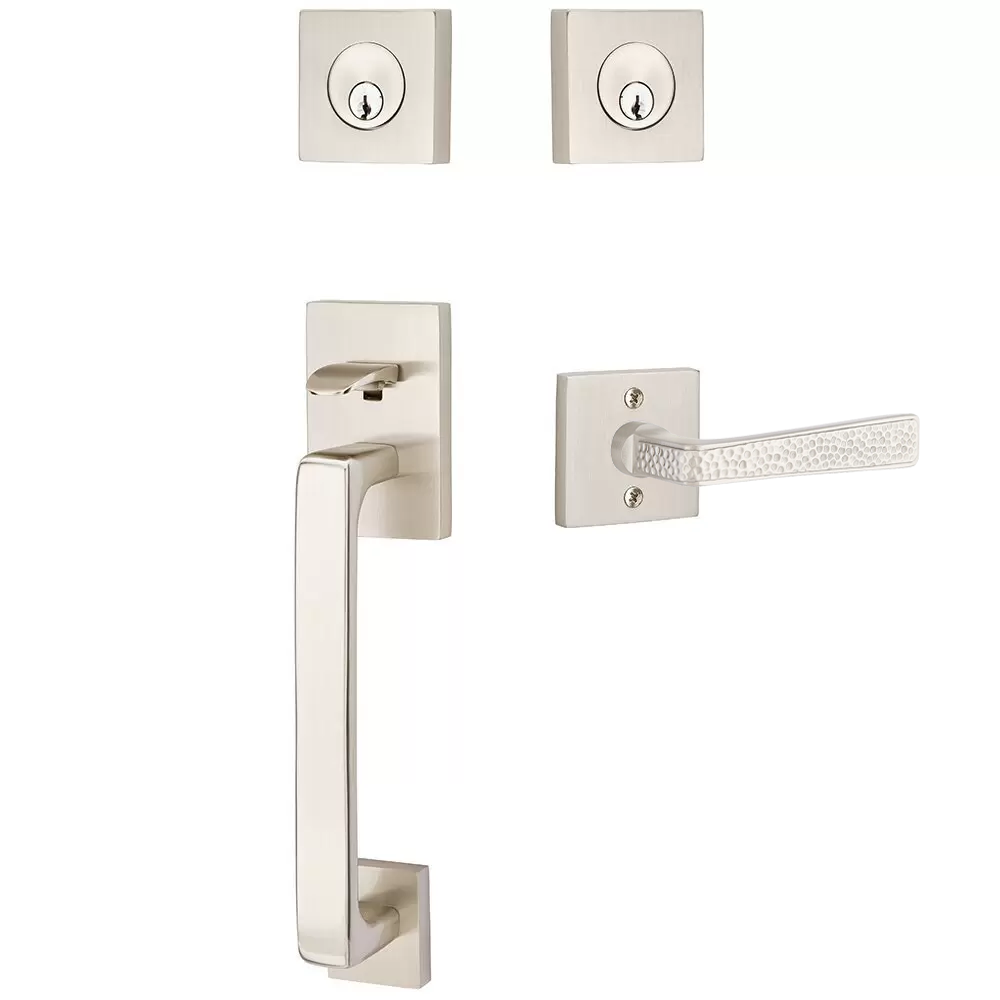 Emtek Baden Tubular Entryset Sectional with Hammered Lever